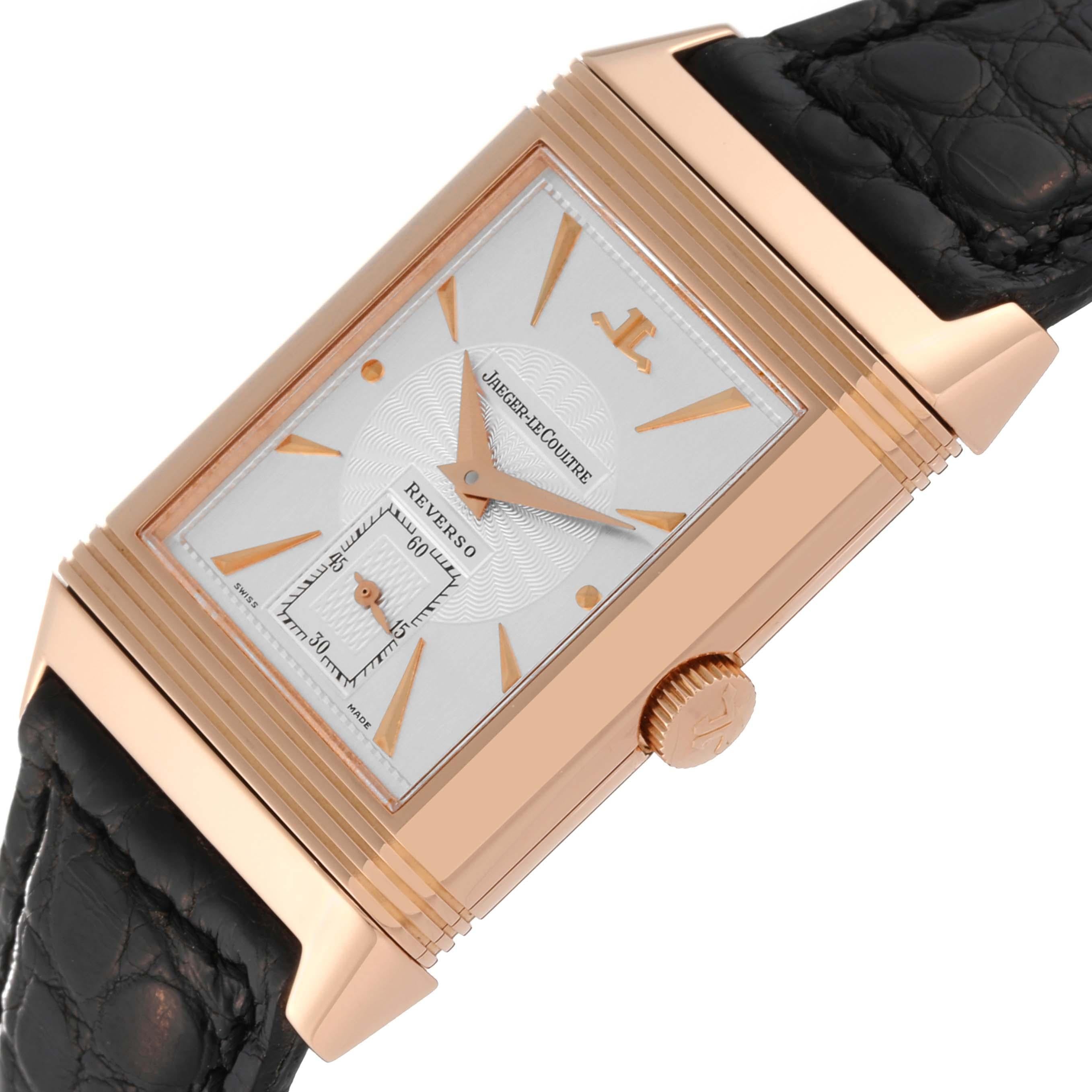 Jaeger LeCoultre Reverso Art Deco Rose Gold Silver Dial Mens Watch 270.2.62 For Sale 7