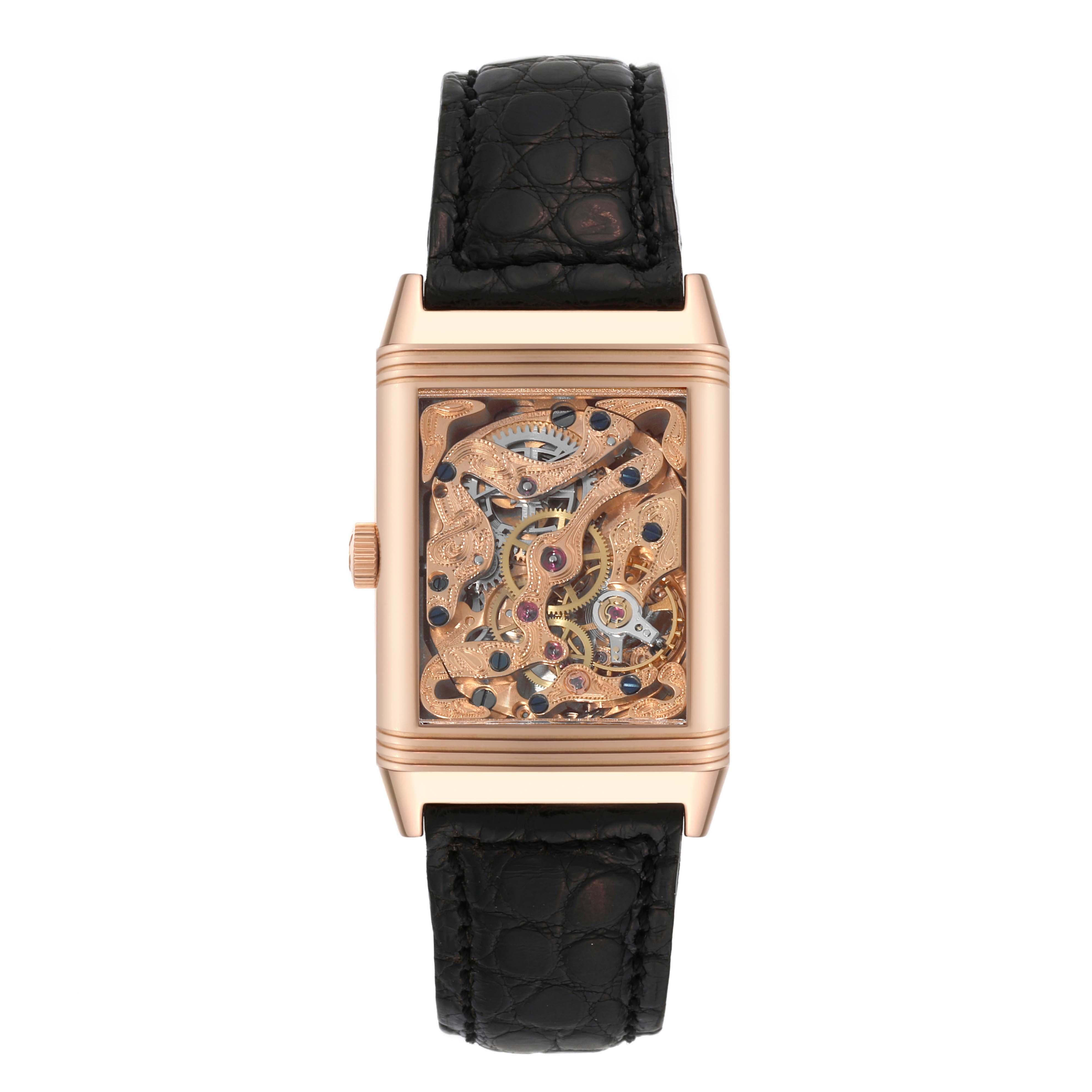 Jaeger LeCoultre Reverso Art Deco Rose Gold Silver Dial Mens Watch 270.2.62 For Sale 1