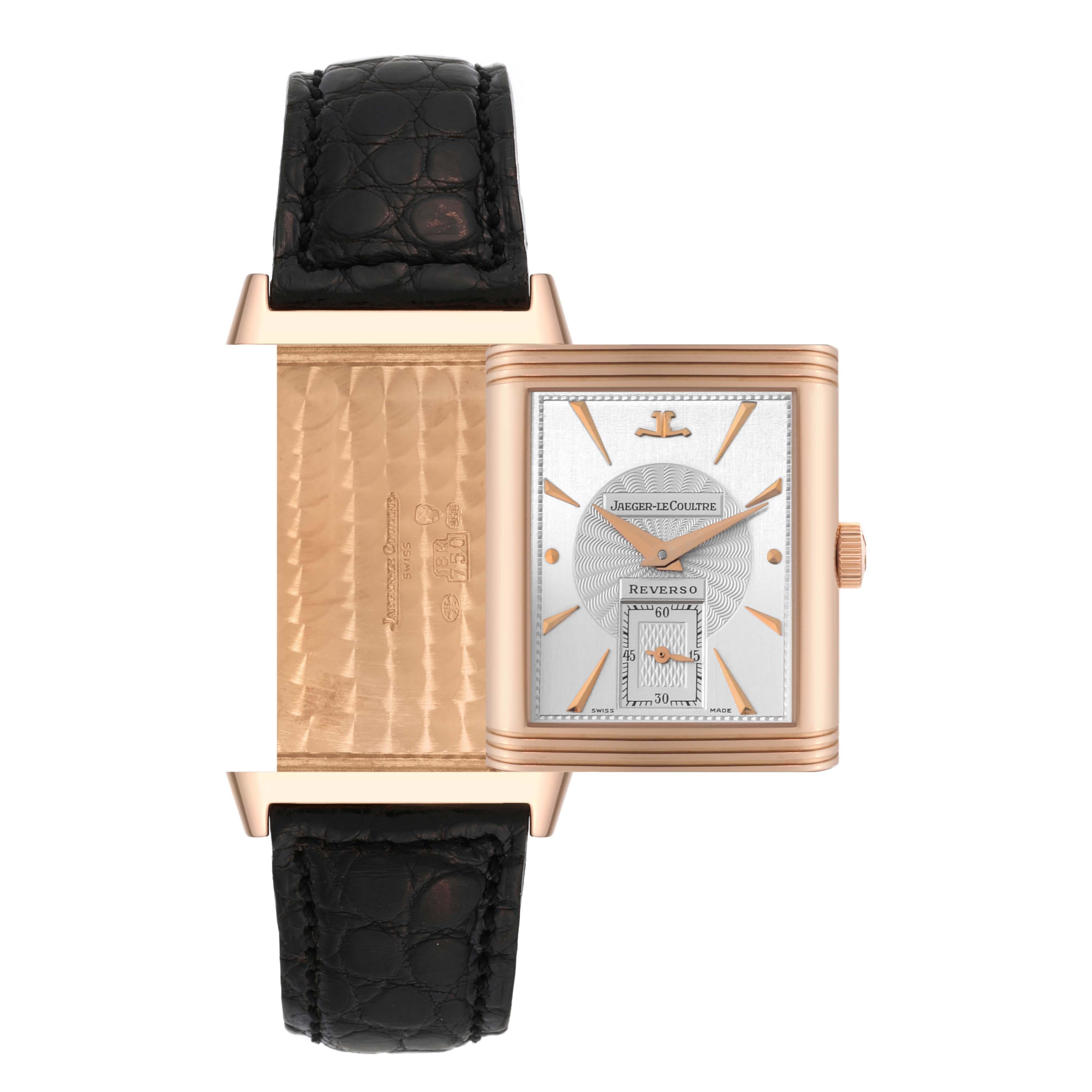 Jaeger LeCoultre Reverso Art Deco Rose Gold Silver Dial Mens Watch 270.2.62 For Sale 2