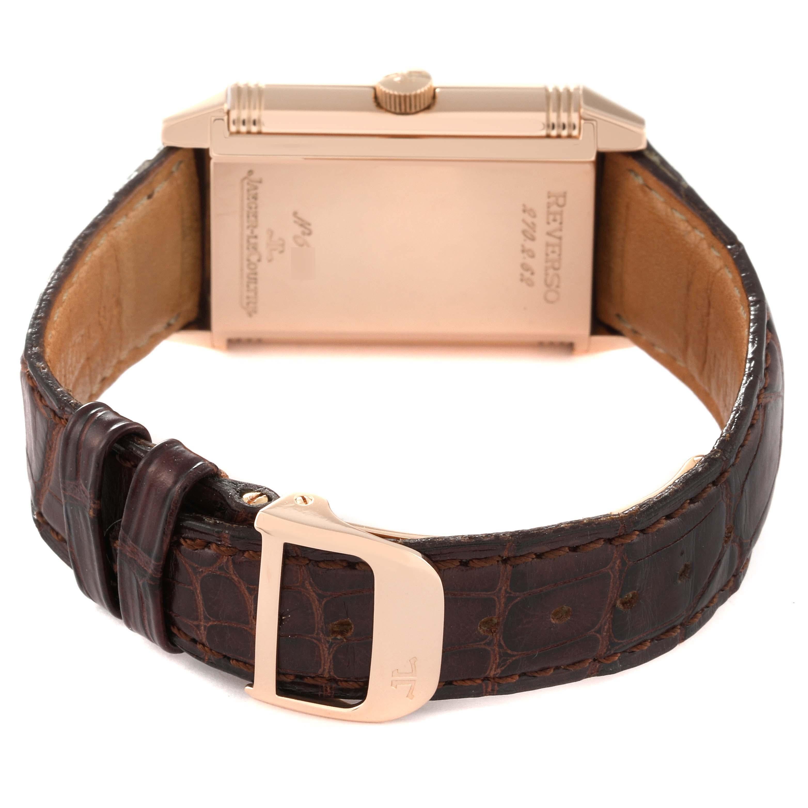 Jaeger LeCoultre Reverso Art Deco Rose Gold Silver Dial Mens Watch 270.2.62 1