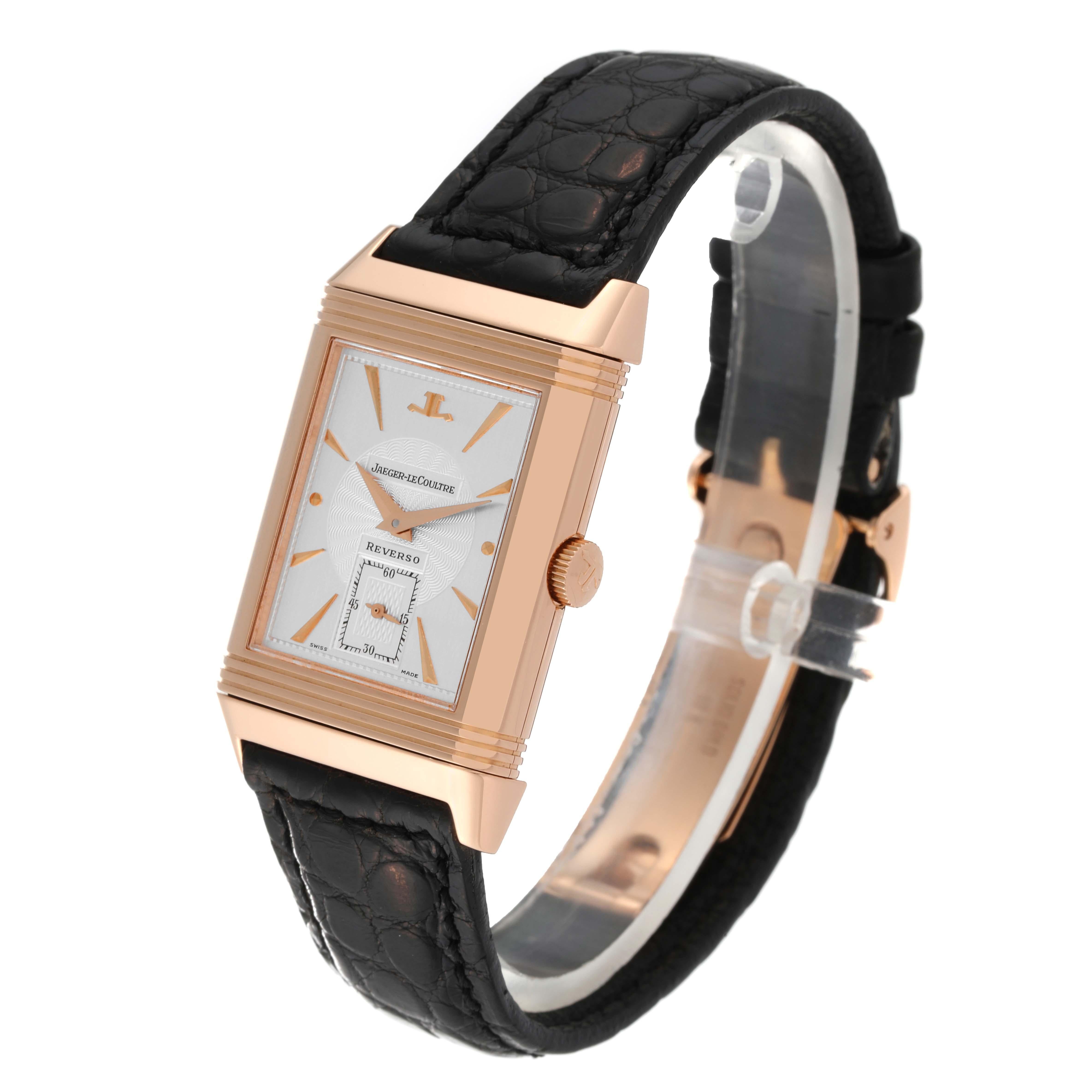 Jaeger LeCoultre Reverso Art Deco Rose Gold Silver Dial Mens Watch 270.2.62 For Sale 4