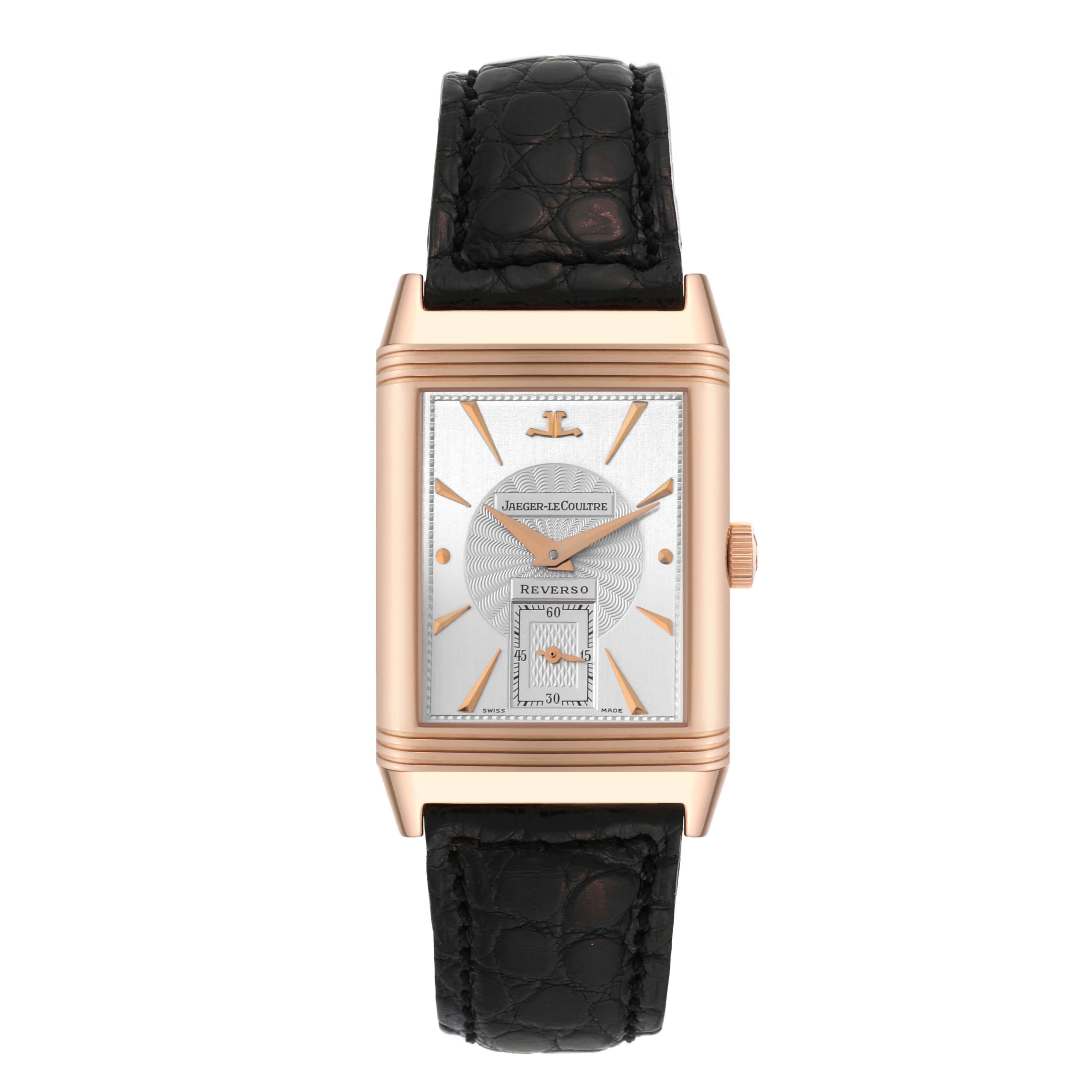 Jaeger LeCoultre Reverso Art Deco Rose Gold Silver Dial Mens Watch 270.2.62 For Sale 5