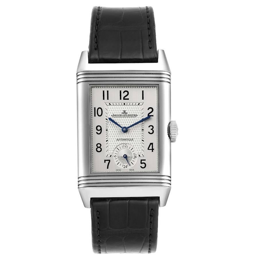 Jaeger LeCoultre Reverso Classic Large Duoface Day Night Steel Mens Watch In Excellent Condition For Sale In Atlanta, GA