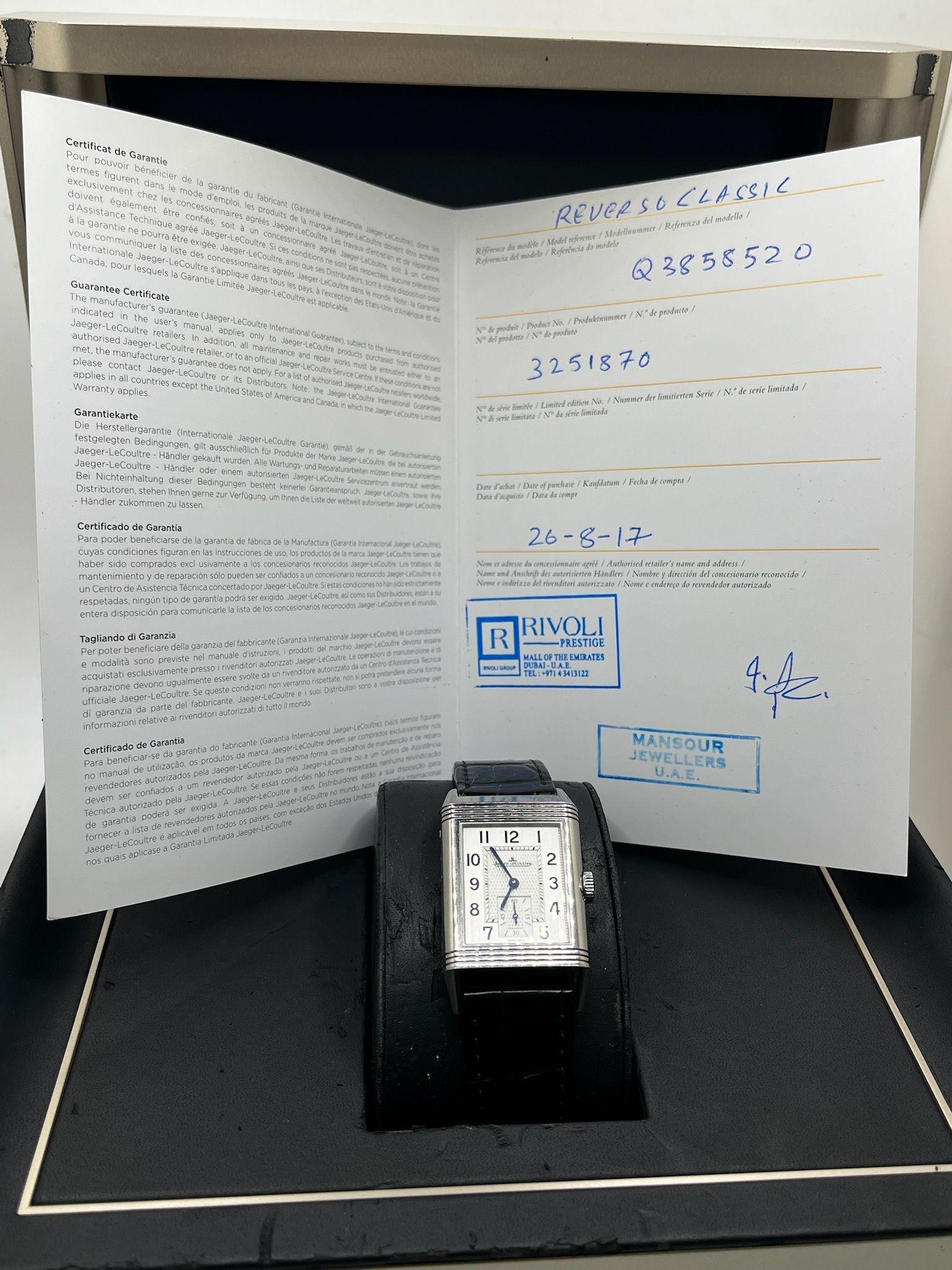Jaeger-LeCoultre Reverso Clásico Pequeño Grande 214.8.62 Juego completo 2017 + Bouc en venta 12