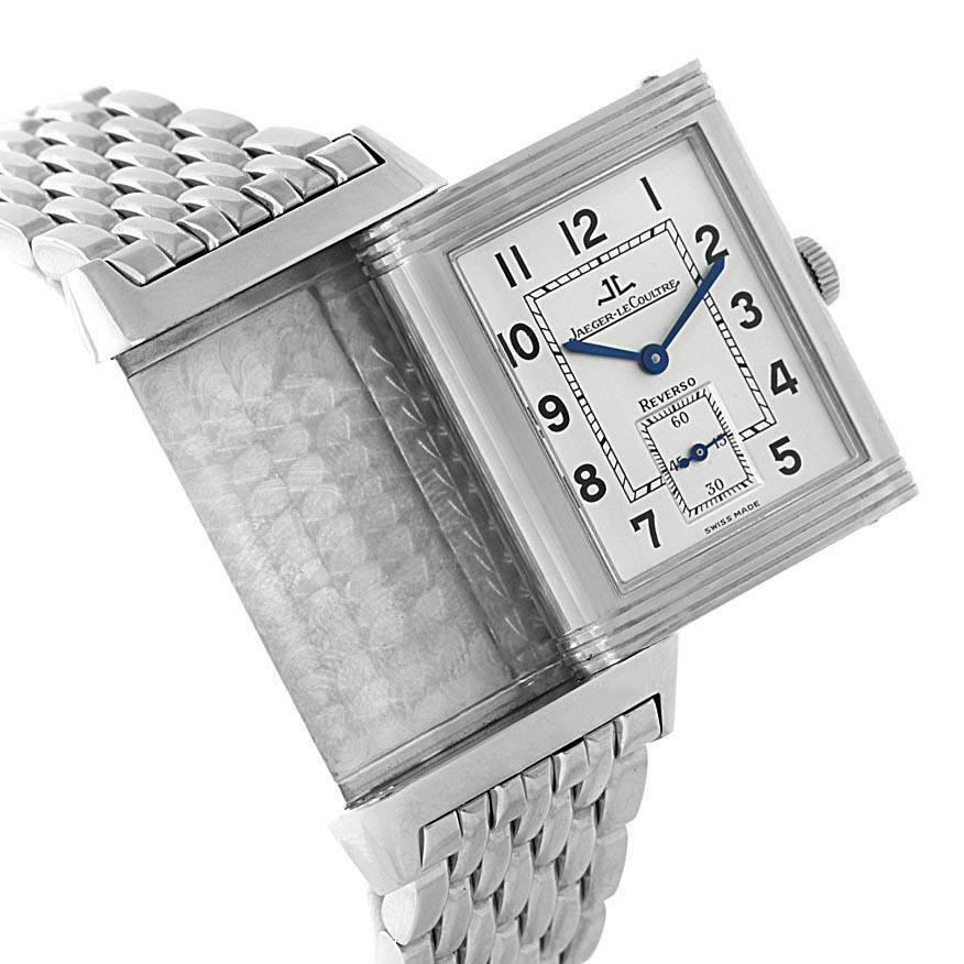 JAEGER LECOULTRE REVERSO CLASSIC STEEL WATCH 270.8.62

-Condition: Mint
-Material: Stainless Steel
-Movement: Automatic
-Case size: 26x42mm
-Dial: Silver
-Arabic Numerals
-Crystal: Sapphire

*Comes with Box & Papers.