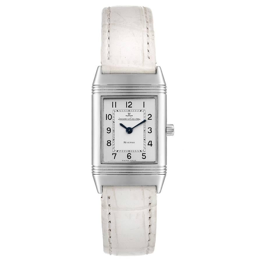 Jaeger LeCoultre Reverso Classique Silver Dial Watch 260.8.08 Box Papers. Quartz movement. Stainless steel 33.0 x 20.5 mm rectangular case with reeded ends rotating within its back plate. Stainless steel bezel. Scratch resistant sapphire crystal.