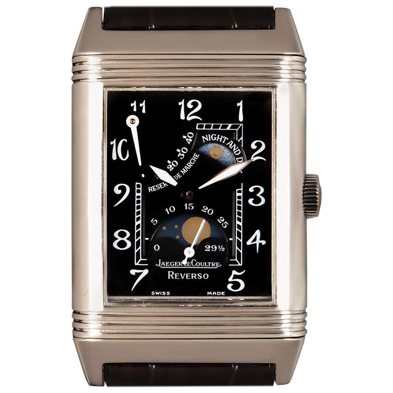 Jaeger LeCoultre Reverso Day and Night Gents White Gold Black Dial 270.3.63  at 1stDibs | 270.8.54, jaeger lecoultre day and night