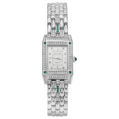 Jaeger-LeCoultre Montre-bracelet pour femme Reverso en or blanc avec diamants et émeraudes