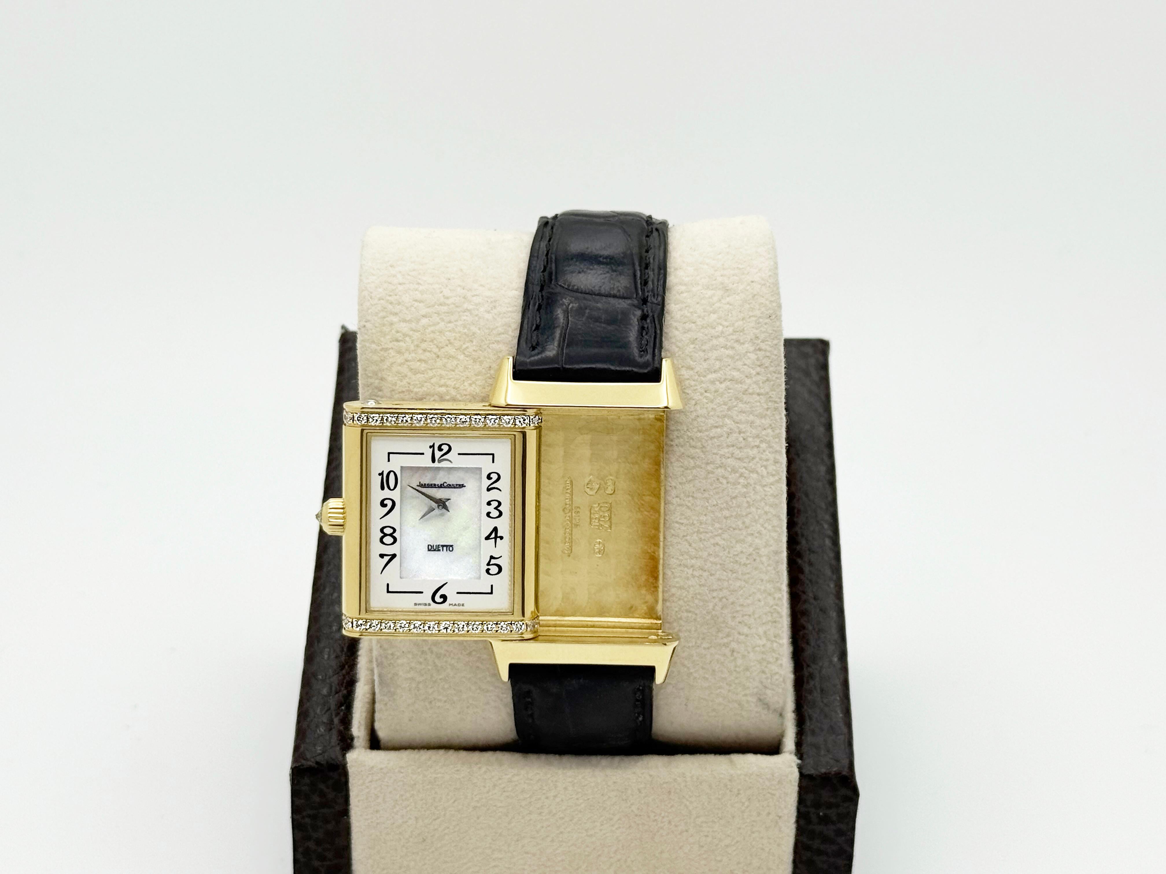 Jaeger-LeCoultre Reverso Duetto Classique 256.1.75 Lunetta con diamanti MOP Oro 18 carati in vendita 7