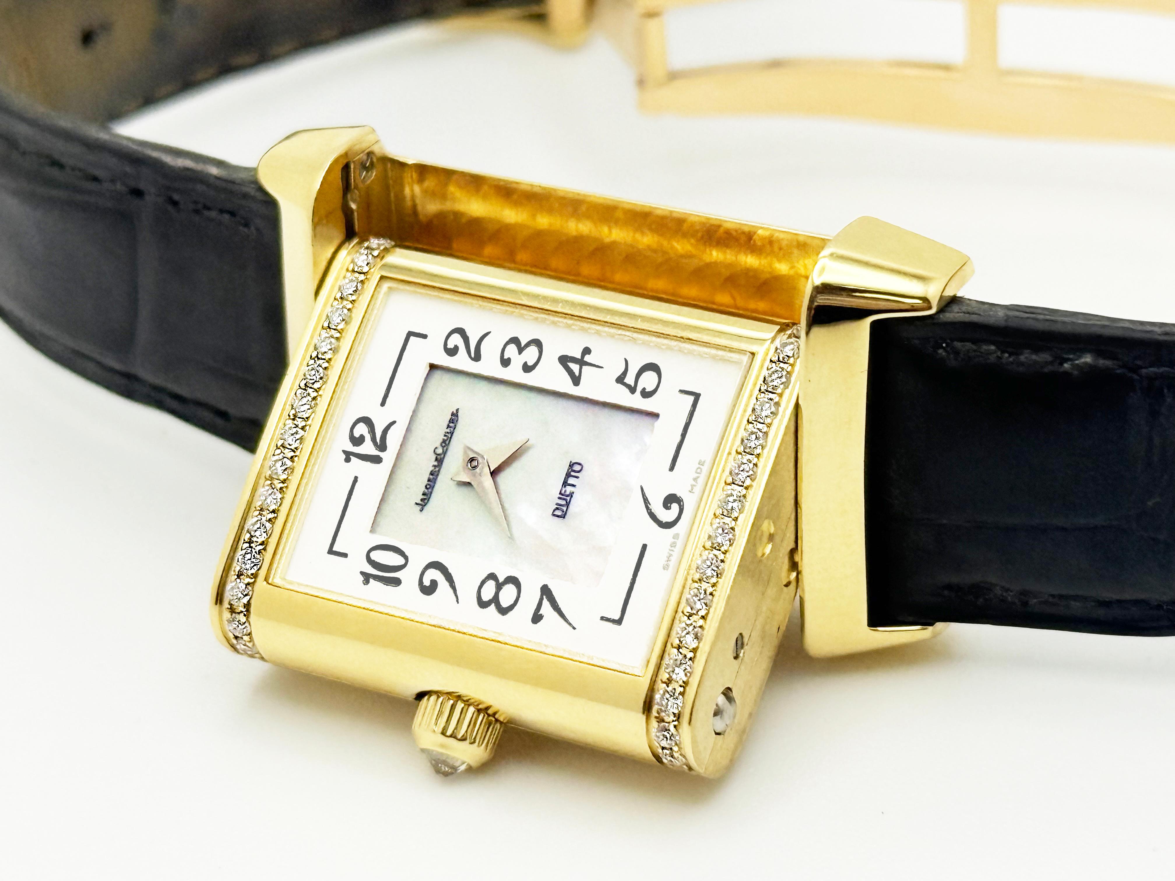 Jaeger-LeCoultre Reverso Duetto Classique 256.1.75 Lunetta con diamanti MOP Oro 18 carati in vendita 11