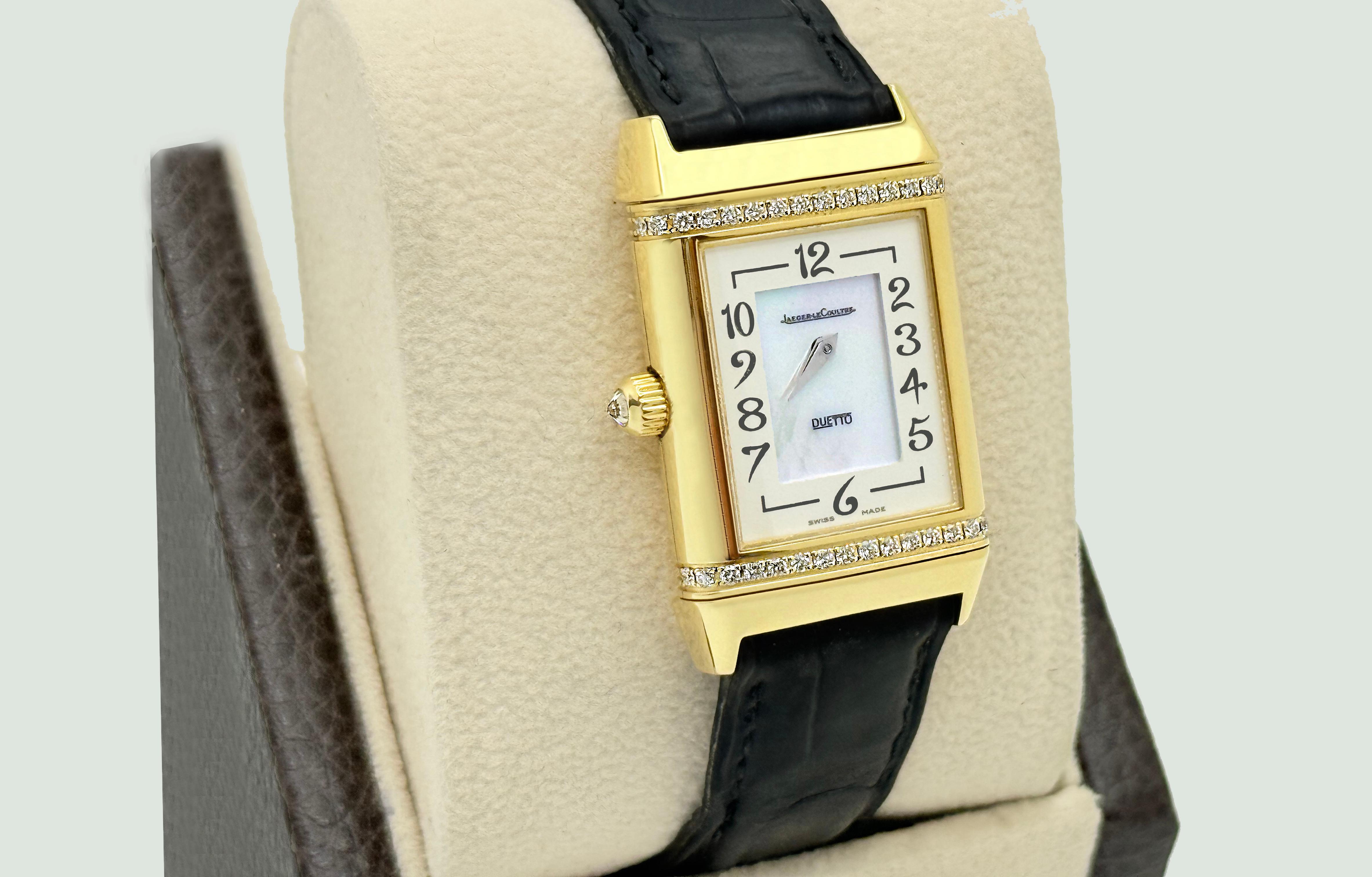 da uomo o donna Jaeger-LeCoultre Reverso Duetto Classique 256.1.75 Lunetta con diamanti MOP Oro 18 carati in vendita