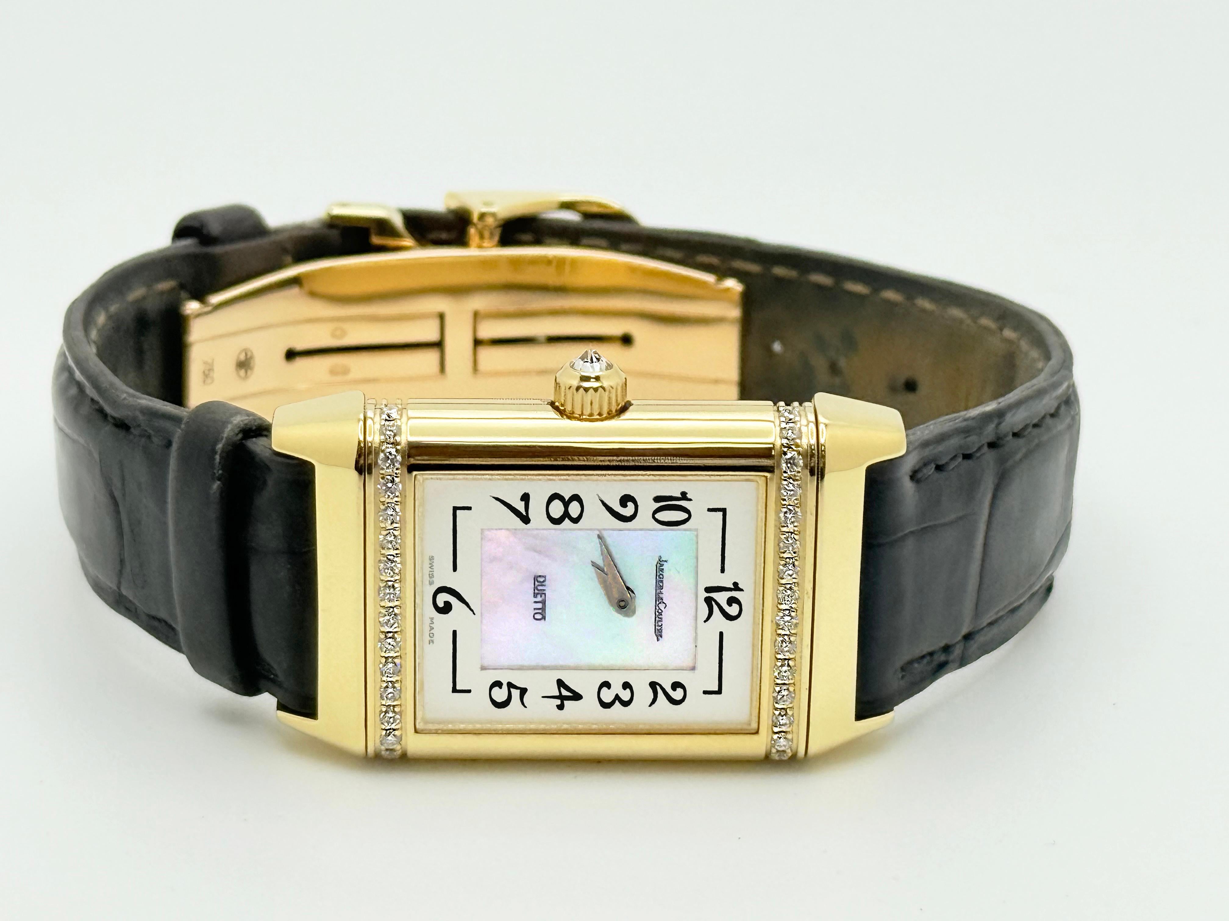 Jaeger-LeCoultre Reverso Duetto Classique 256.1.75 Lunetta con diamanti MOP Oro 18 carati in vendita 5