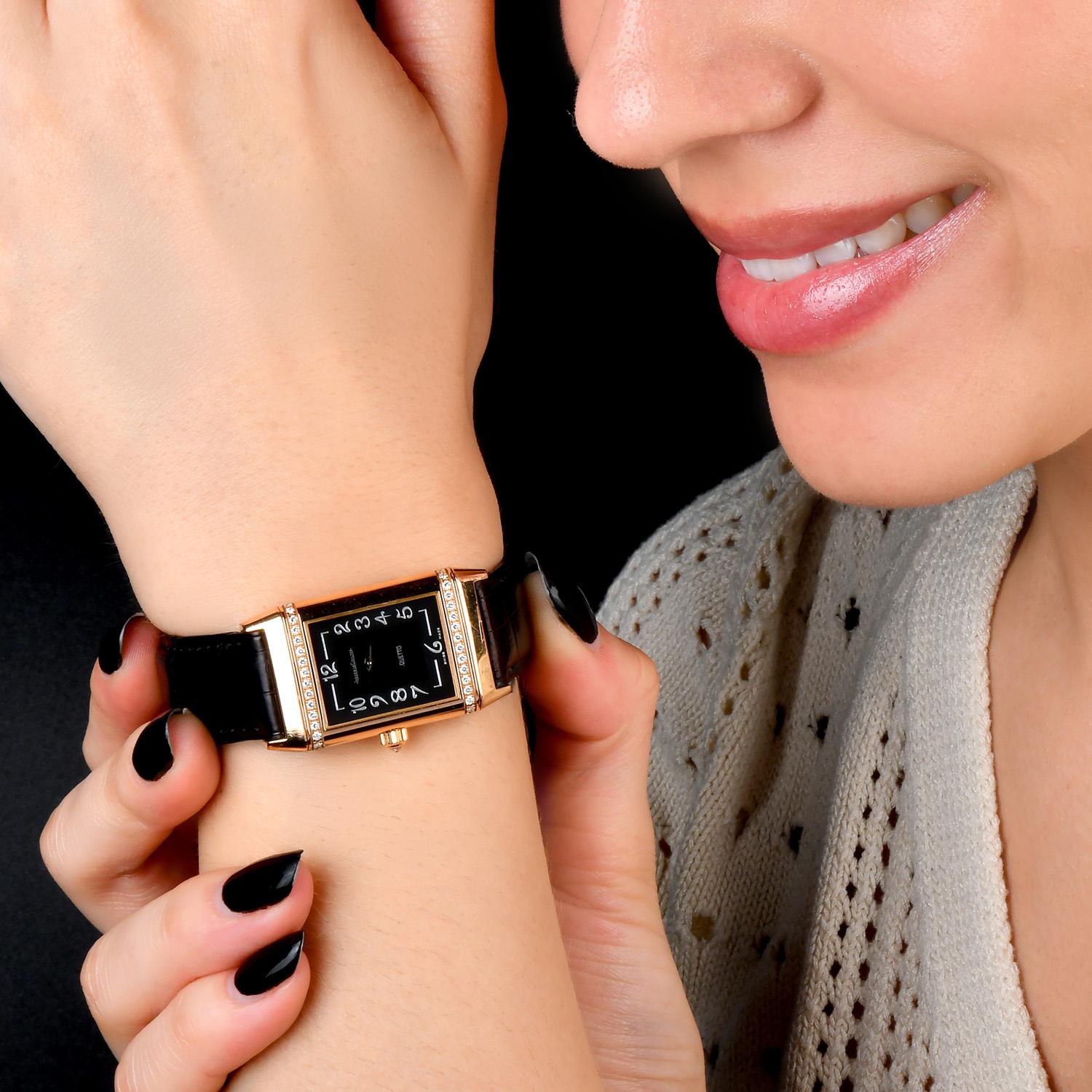 Jlc Reverso Goled Jaeger LeCoultre Reverso Duetto Diamond 18K Rose Gold Watch For Sale at ...