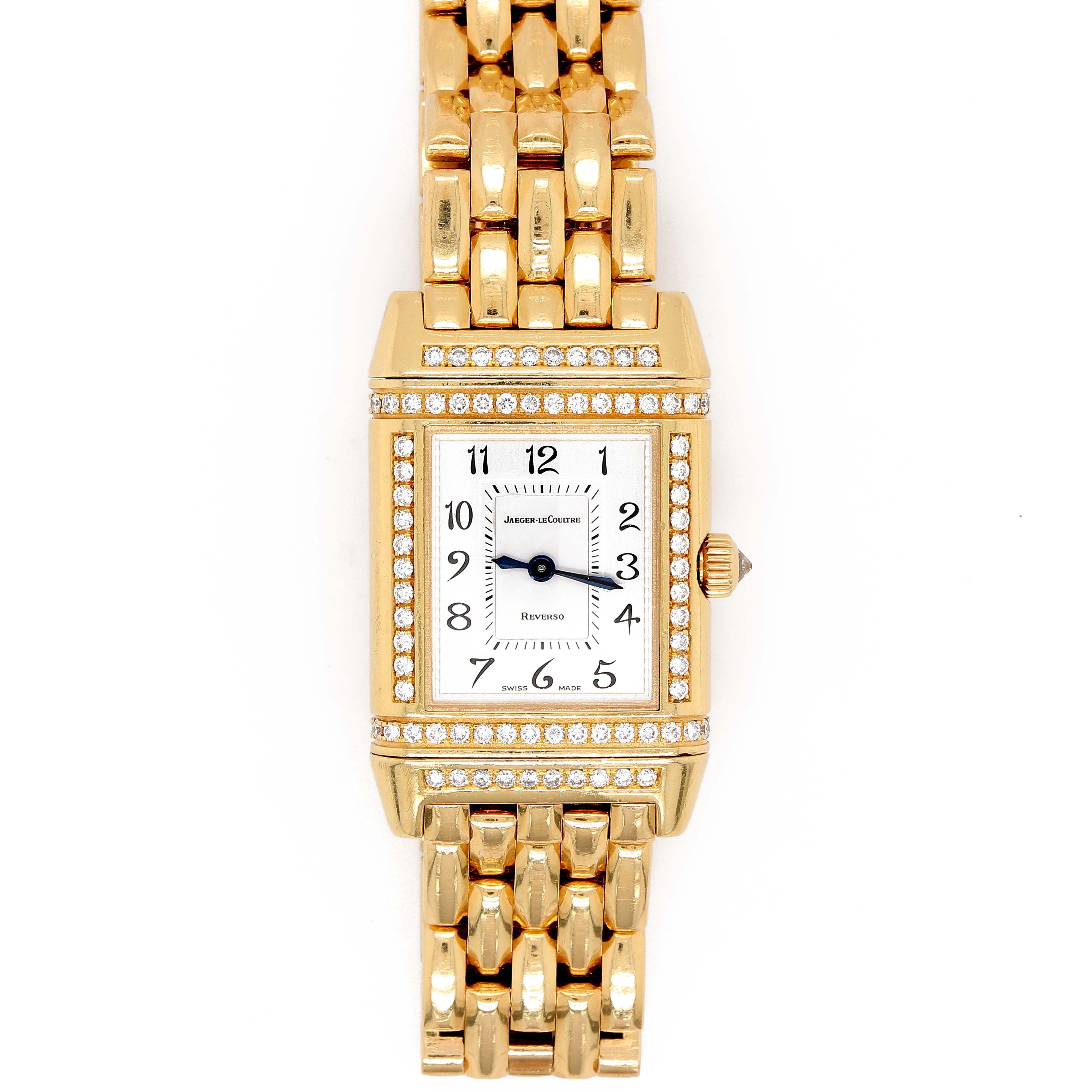 Round Cut Jaeger-LeCoultre Reverso-Duetto Watch in 18k Yellow Gold For Sale