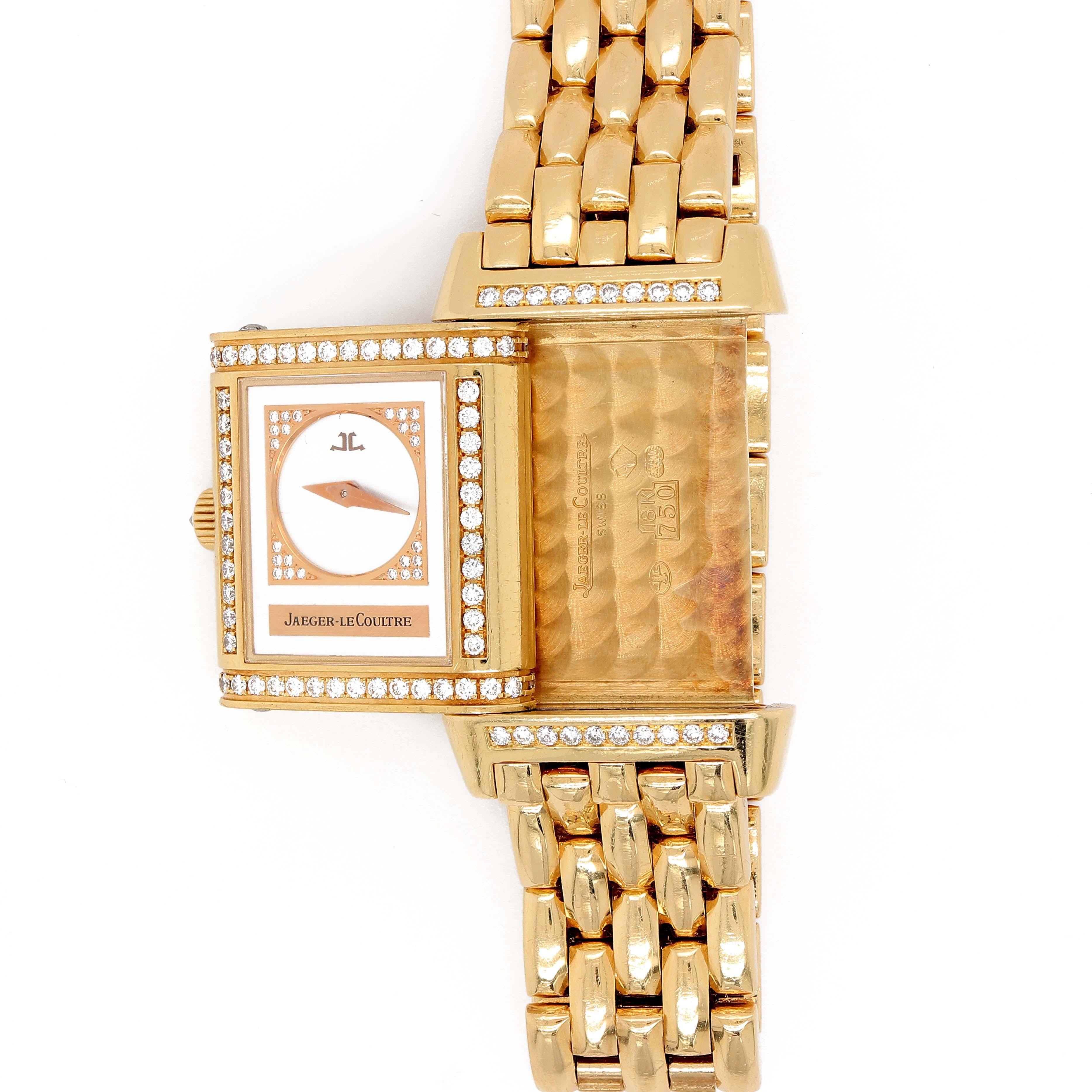 Jaeger-LeCoultre Reverso-Duetto Watch in 18k Yellow Gold In Excellent Condition For Sale In Houston, TX