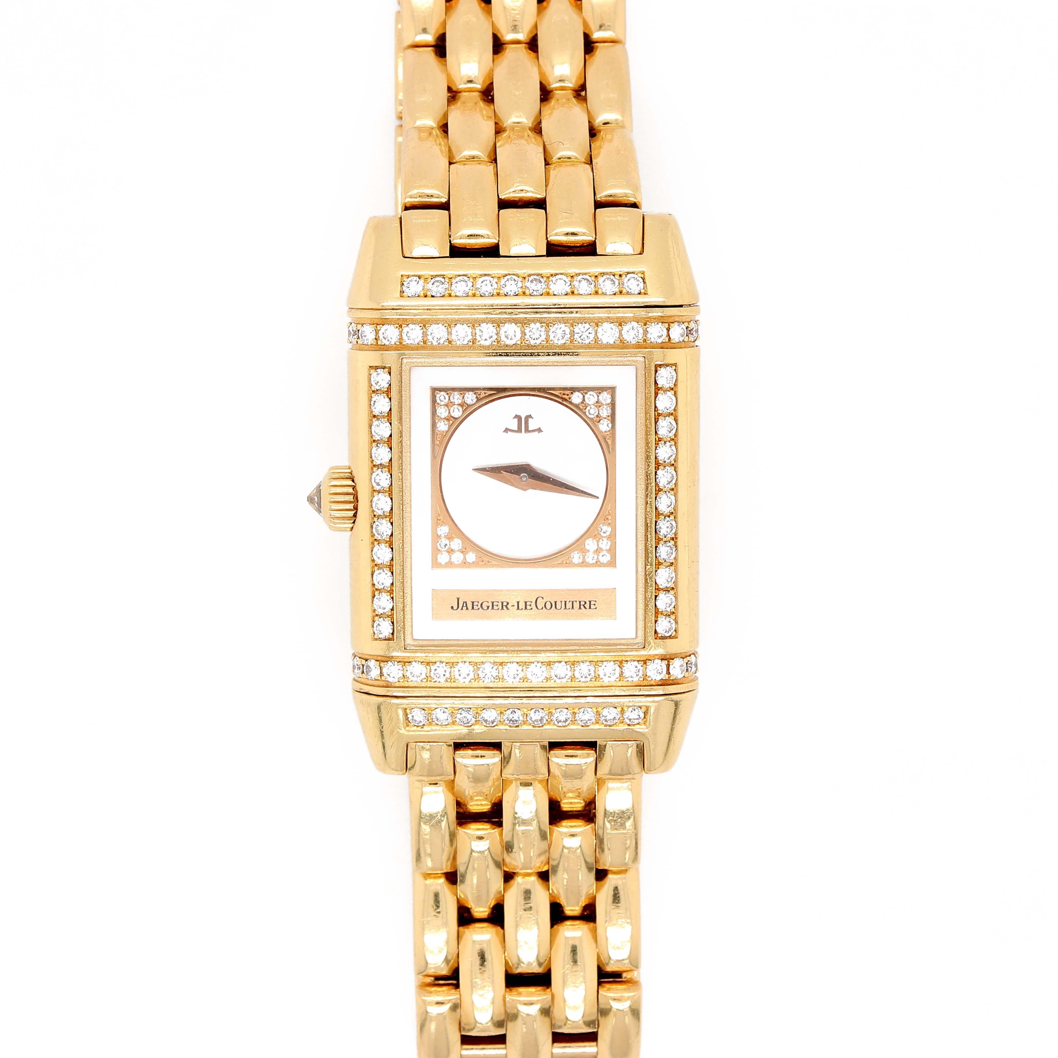 Women's or Men's Jaeger-LeCoultre Reverso-Duetto Watch in 18k Yellow Gold For Sale