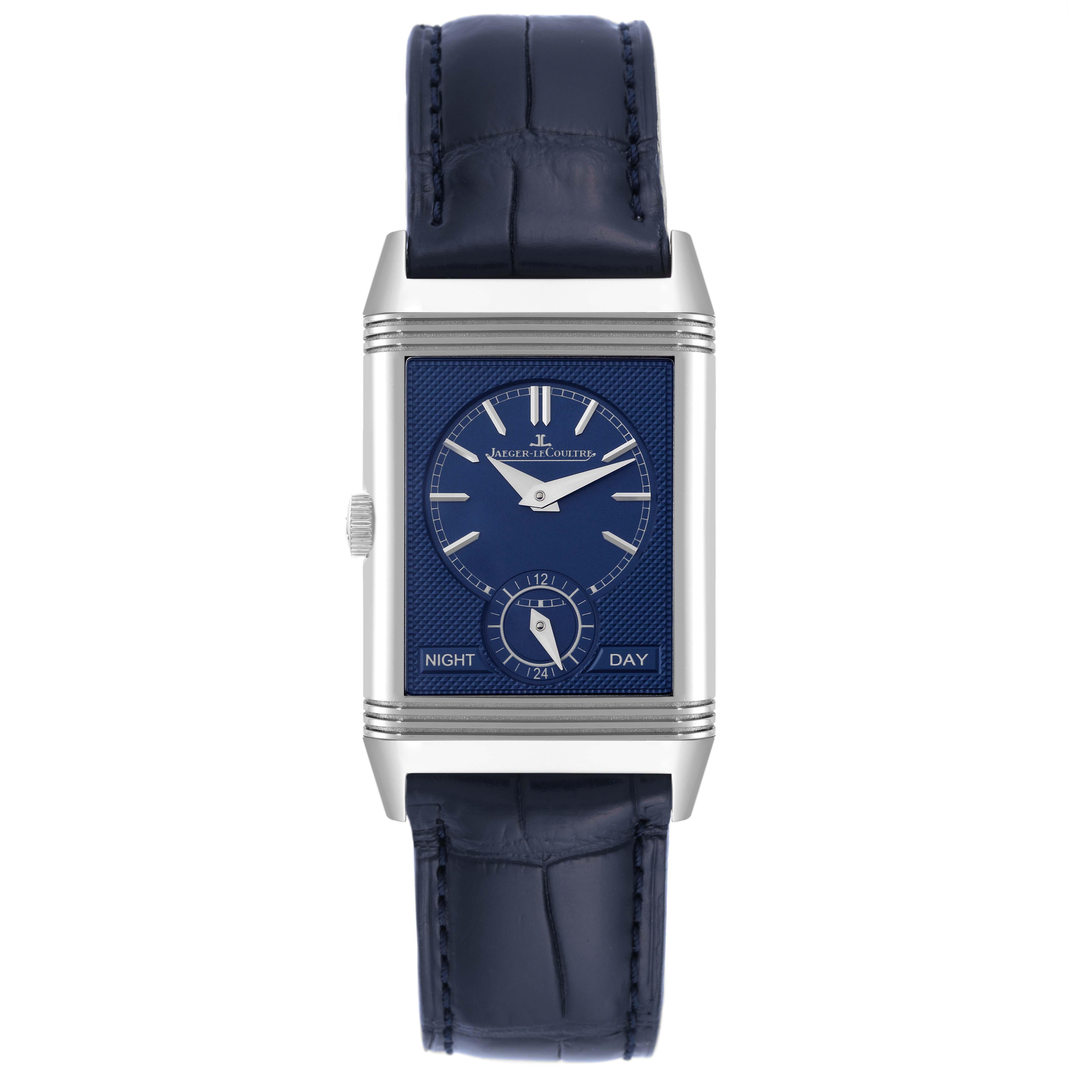 Jaeger LeCoultre Reverso Duo Tribute Steel Mens Watch 213.8.D4 Q3908420 In Excellent Condition In Atlanta, GA