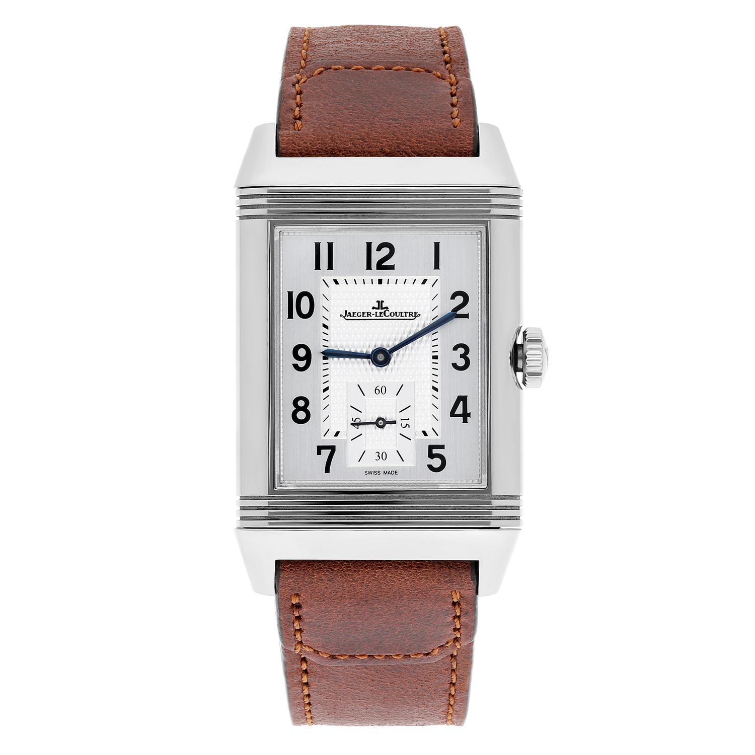 Cet exemple du design, la Reverso Classic Large Duoface Small Seconds ref. Q3848422, est un modèle particulièrement charmant lancé par la marque en 2018 et servant actuellement d'offre standard Duoface. Comme les autres Reverso Duos (abréviation de