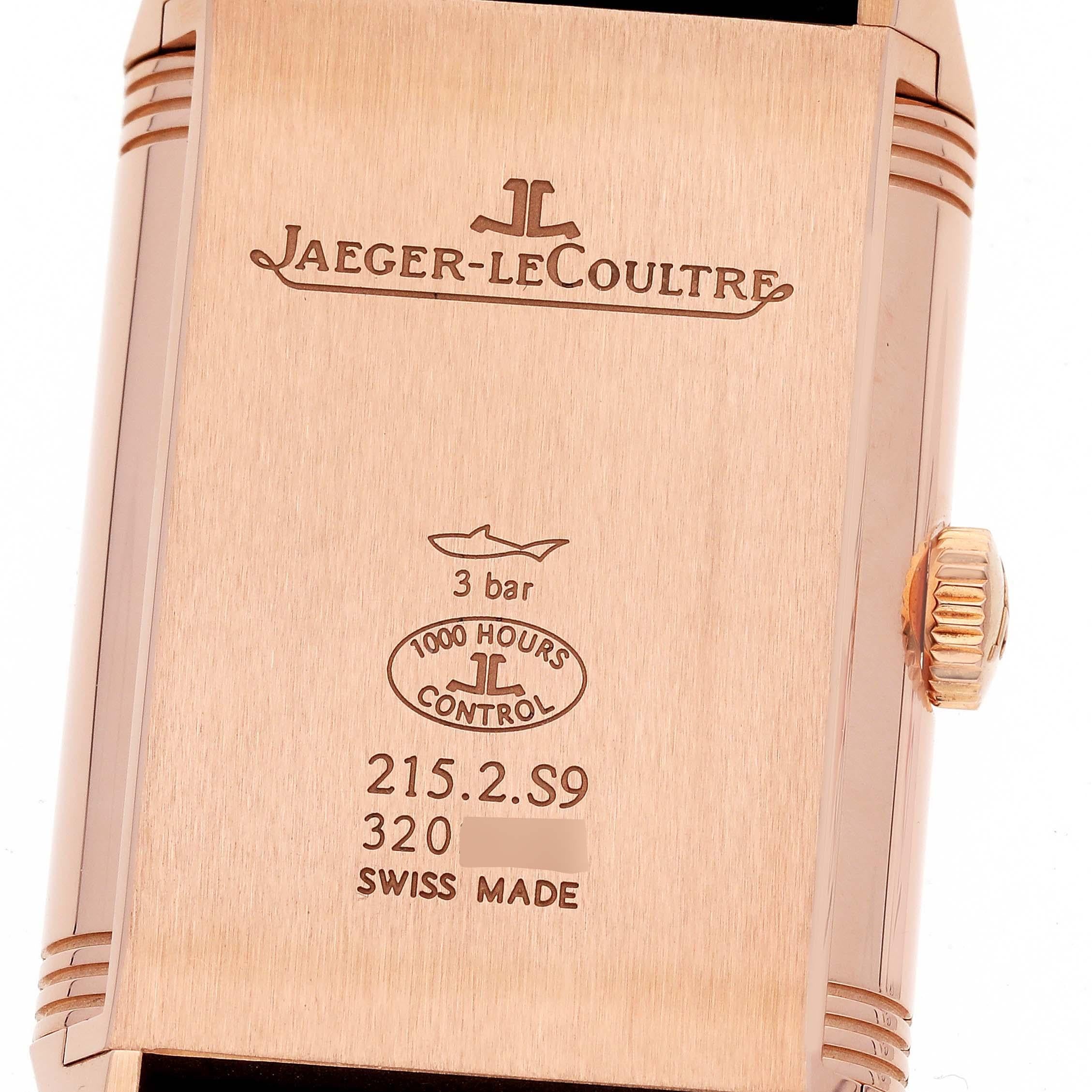 Jaeger LeCoultre Reverso Duoface Rose Gold Mens Watch 215.2.S9 Q3832420 Card In Excellent Condition For Sale In Atlanta, GA