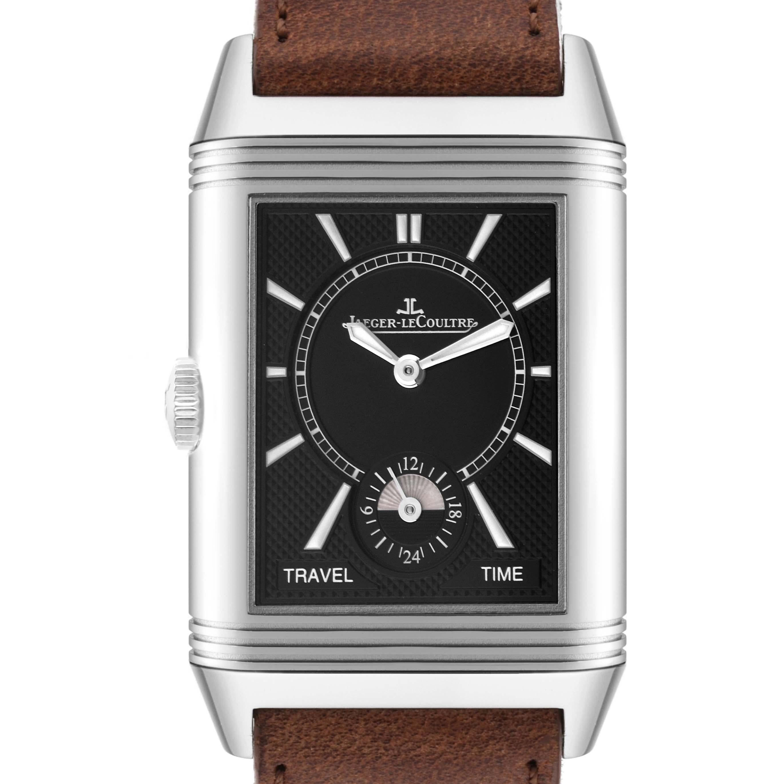 Jaeger-LeCoultre Reverso Duoface Stahl Herrenuhr 215.8.D4 Q3848422 Karte. Uhrwerk mit Handaufzug. Rechteckiges, drehbares Gehäuse aus Edelstahl mit fünf Gehäusen, 47 mm x 28,3 mm. Riffelblechlünette aus Edelstahl. Kratzfestes Saphirglas. (1)