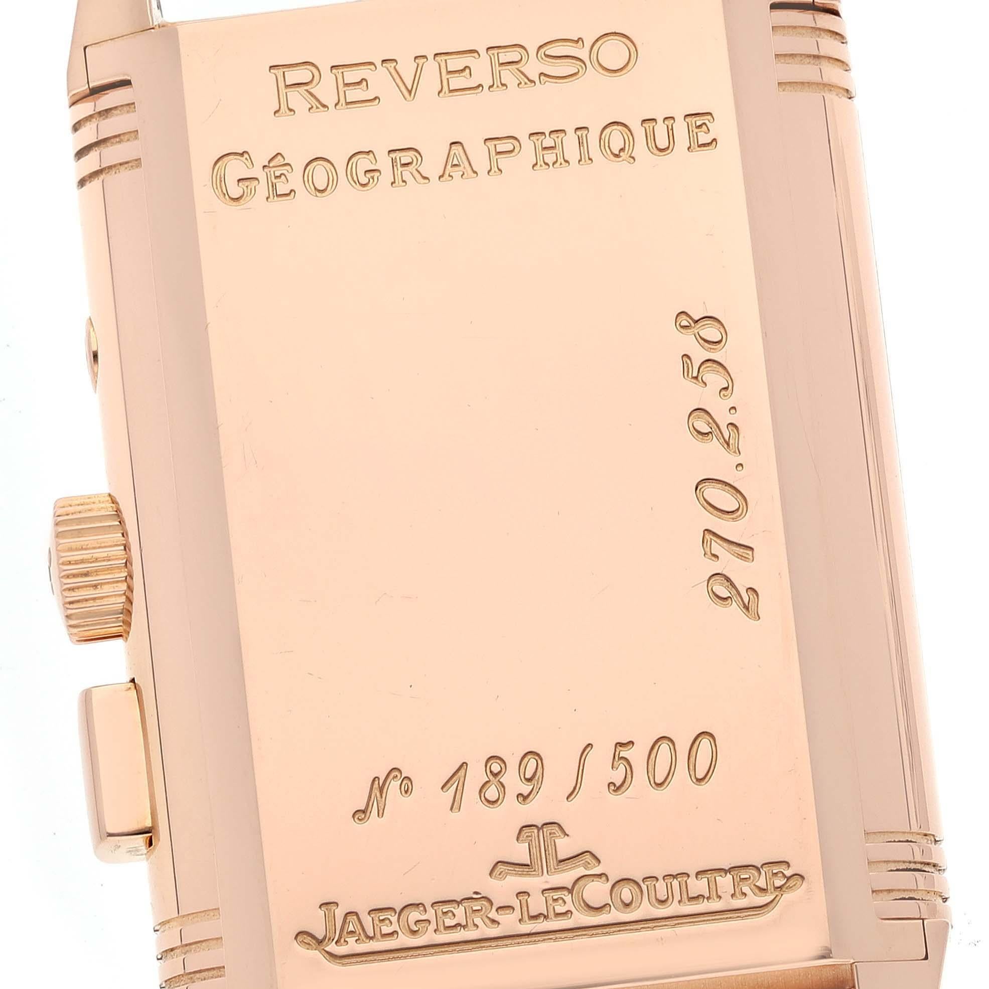 Jaeger LeCoultre Reverso Geographique LE Rose Gold Watch 270.2.582B Box Papers 5