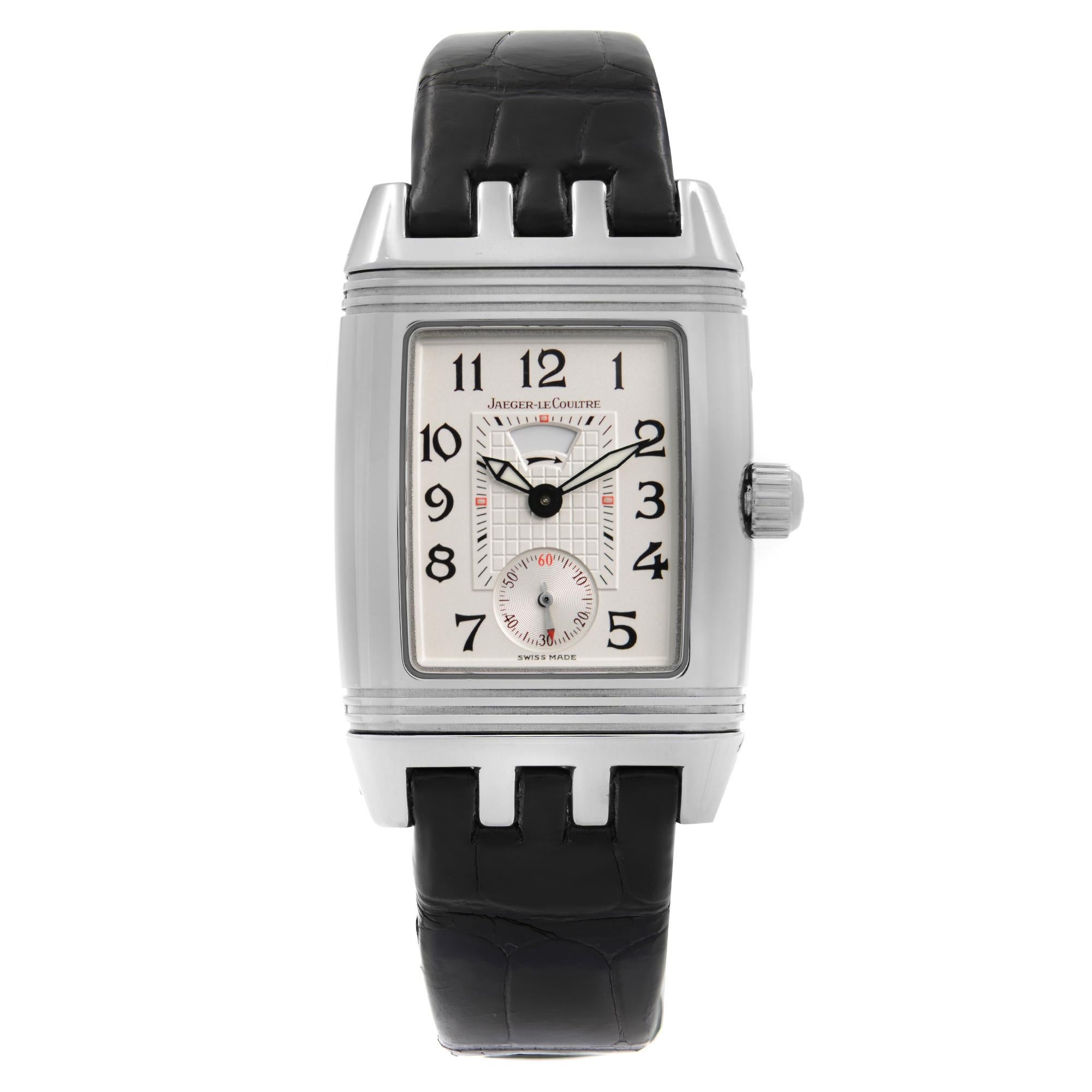 Pre Owned Jaeger-LeCoultre Reverso Gran Sport 25mm Steel Silver Dial Day and Night Indicators Automatic Ladies Watch 296.8.74. This Beautiful Timepiece is Powered by Mechanical (Automatic) Movement And Features: A Stainless Steel Reversible Case