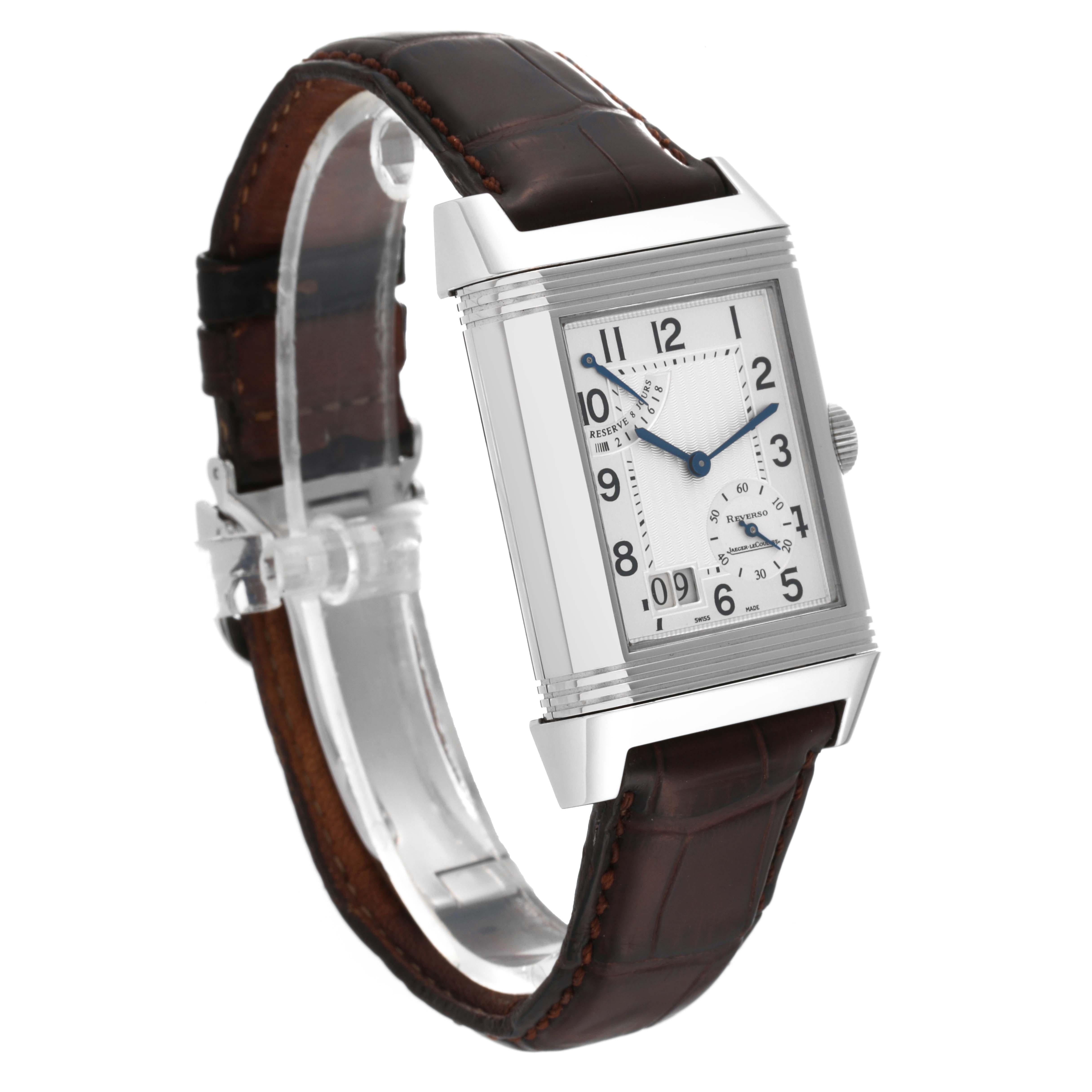 Jaeger LeCoultre Reverso Grande Date 8 Day Steel Mens Watch 240.8.15 Q3008420 For Sale 6