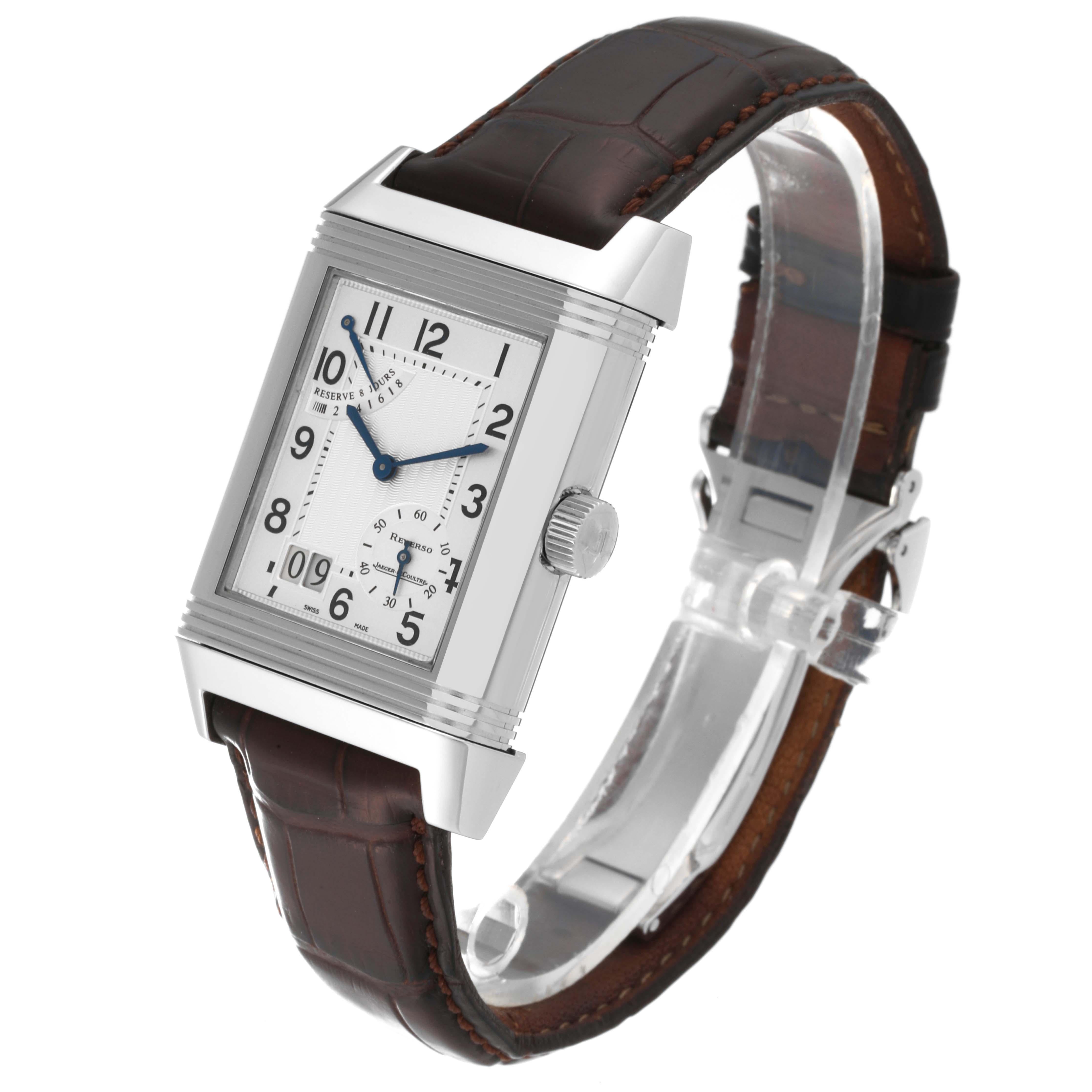 Jaeger LeCoultre Reverso Grande Date 8 Day Steel Mens Watch 240.8.15 Q3008420 For Sale 1