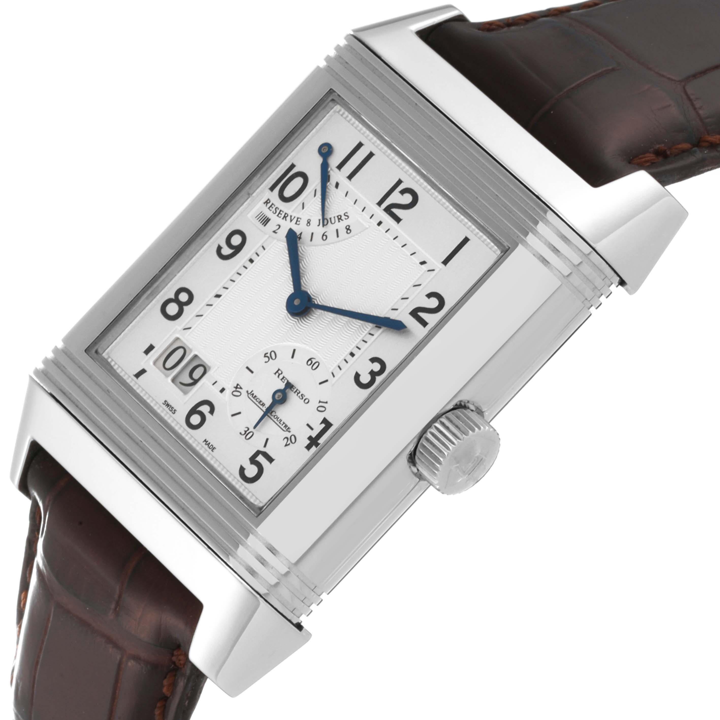 Jaeger LeCoultre Reverso Grande Date 8 Day Steel Mens Watch 240.8.15 Q3008420 For Sale 2