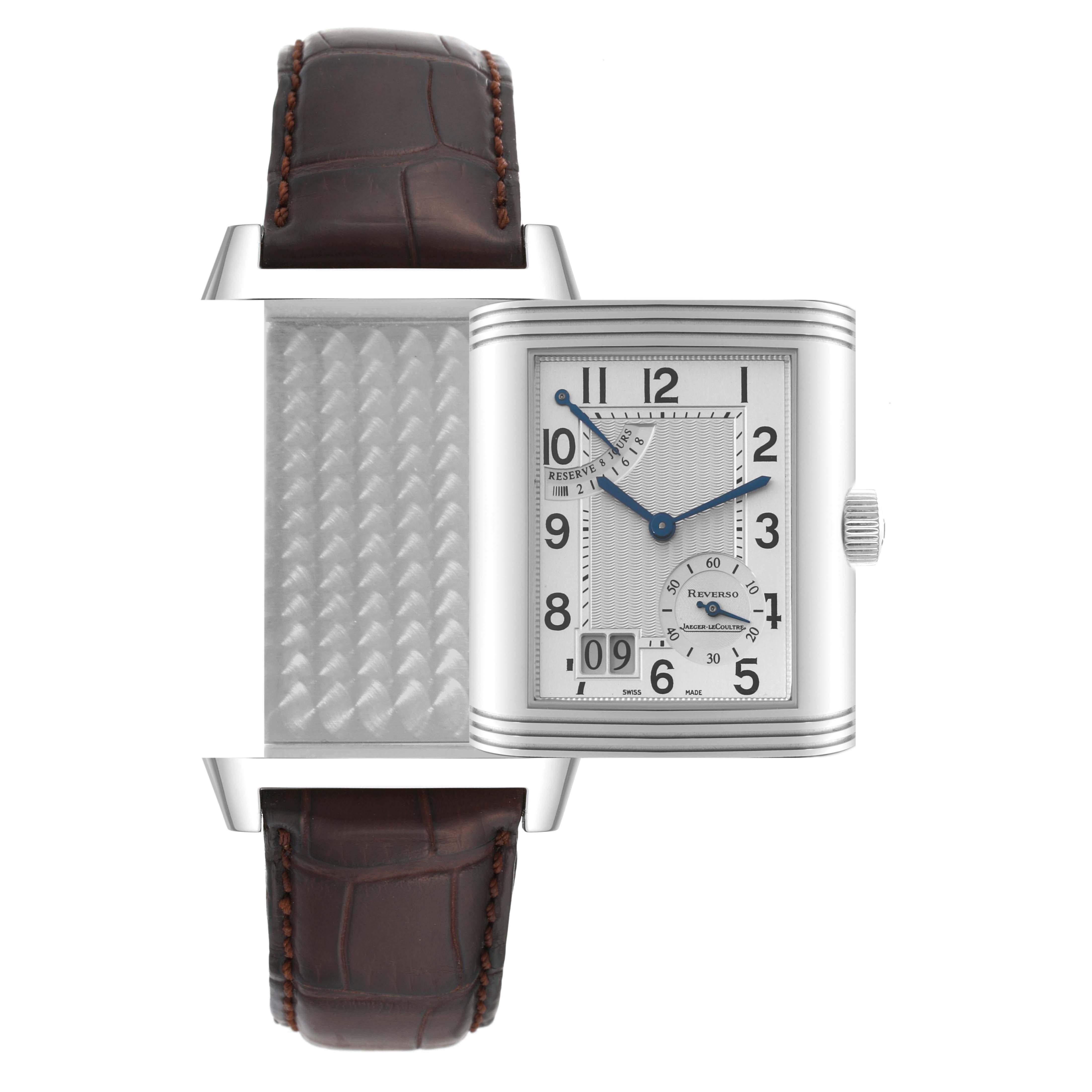Jaeger LeCoultre Reverso Grande Date 8 Day Steel Mens Watch 240.8.15 Q3008420 For Sale 4