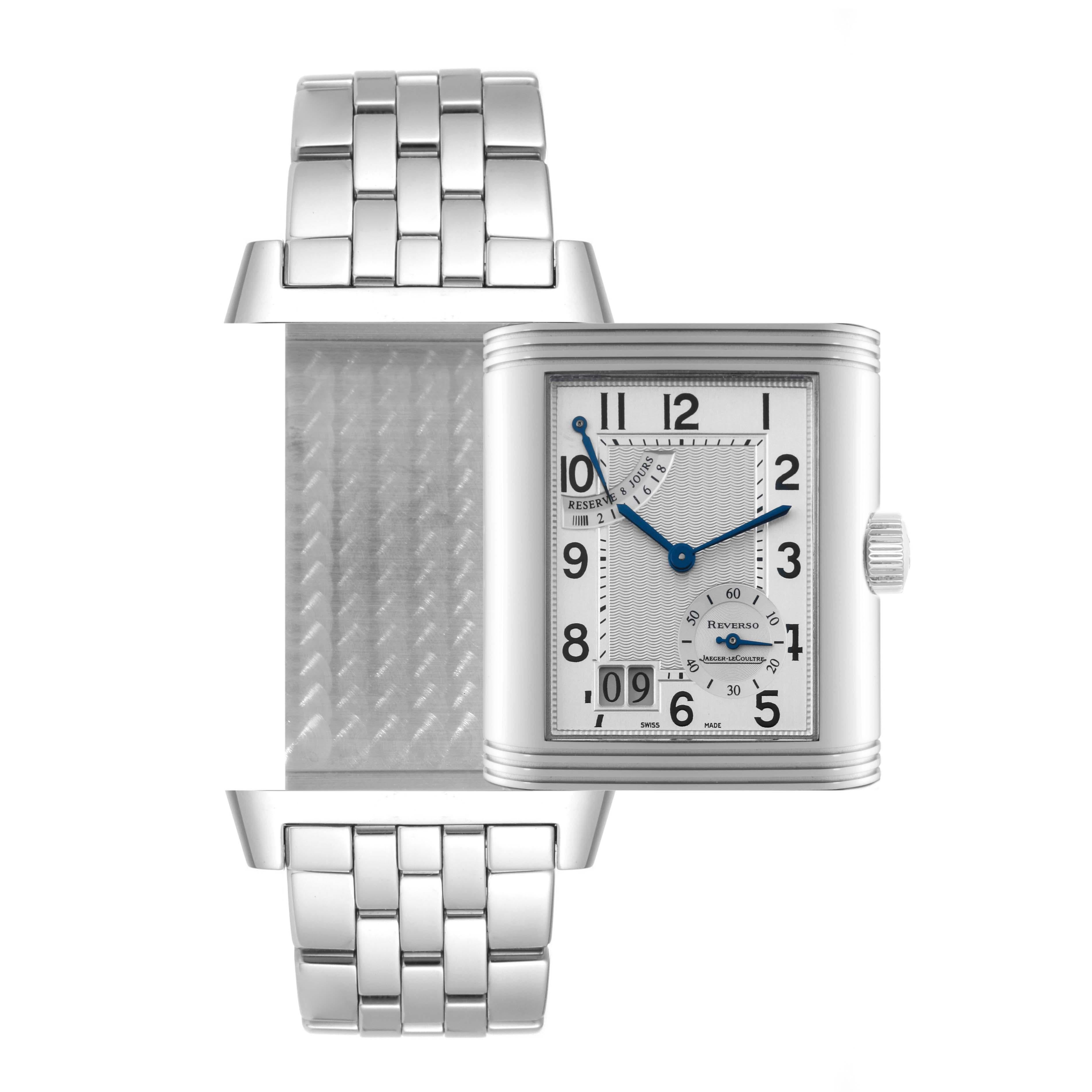 Jaeger LeCoultre Reverso Grande Date Steel Mens Watch 240.8.15 Q3008120 Papers For Sale 1