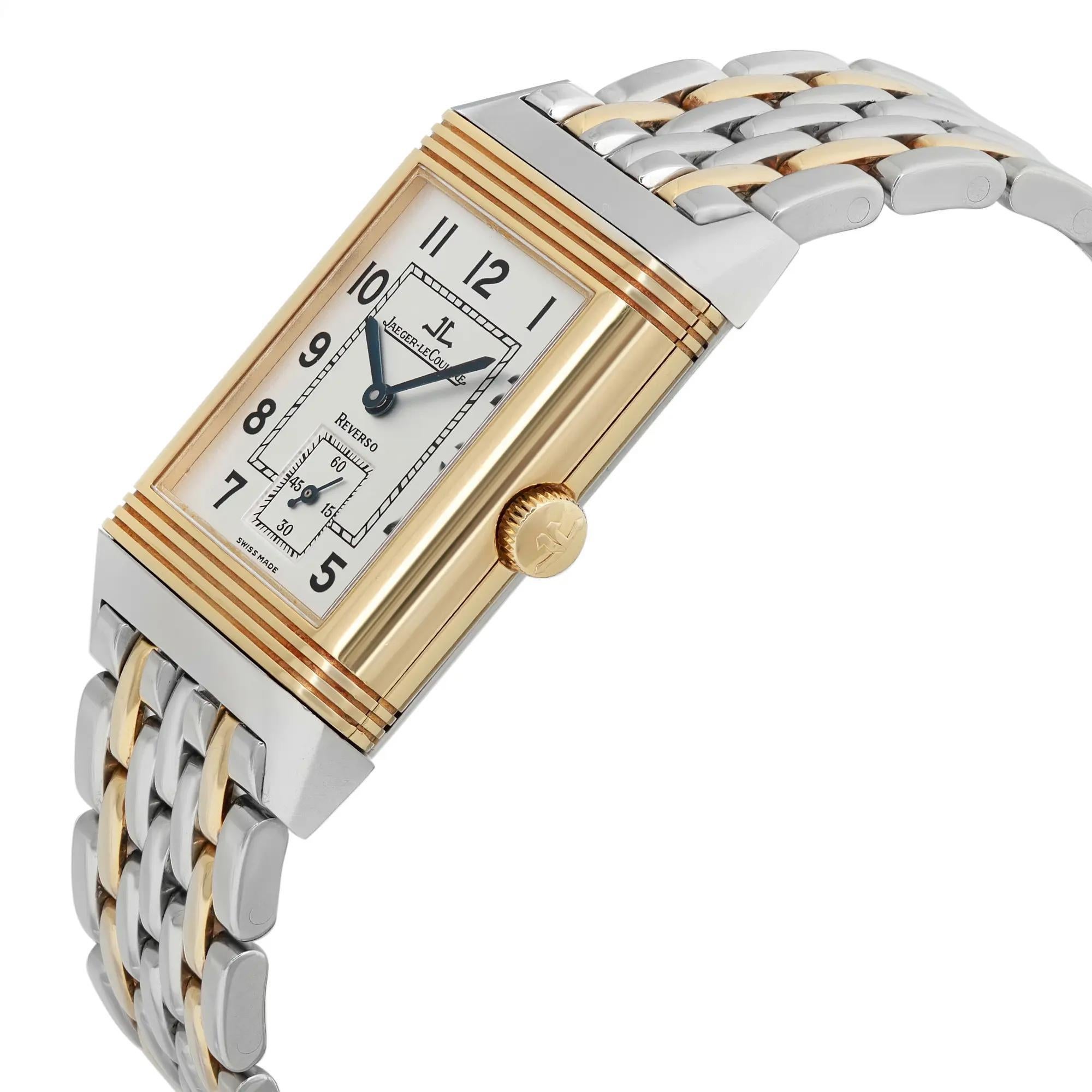Women's or Men's Jaeger-LeCoultre Reverso Grande Taille Two Tone Silver Dial Watch 270.5.62 For Sale
