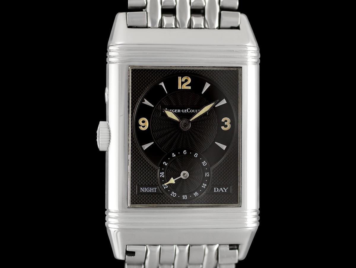Jaeger-LeCoultre Reverso Night & Day Mens Watch, 270.8.54 - Stainless Steel In Excellent Condition For Sale In Suwanee, GA