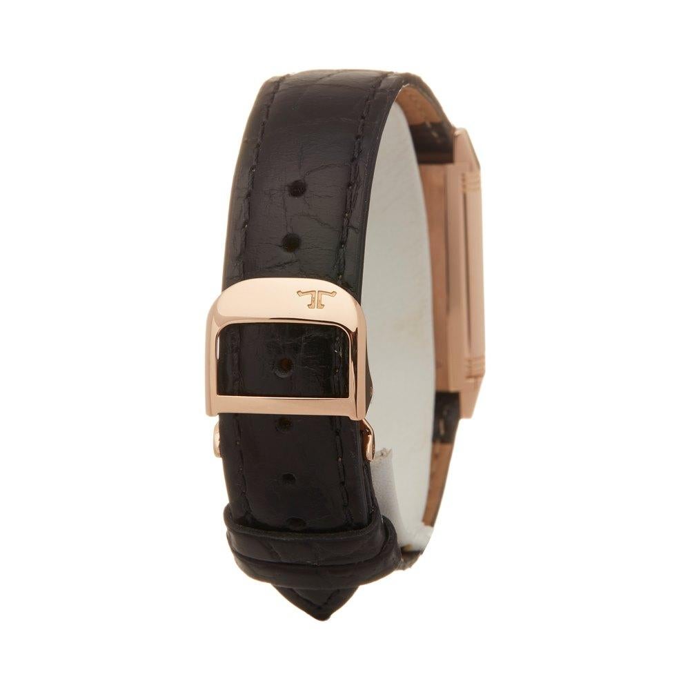 BERNARDO ANTICHITÀ PONTE VECCHIO FLORENCE
Ref. 250.2.86. Made circa 1991. Fine, rectangular, 18K pink gold reversible wristwatch with black dial and an 18K pink gold Jaeger Lecoultre buckle. Accompanied by fitted box, certificate and user's
