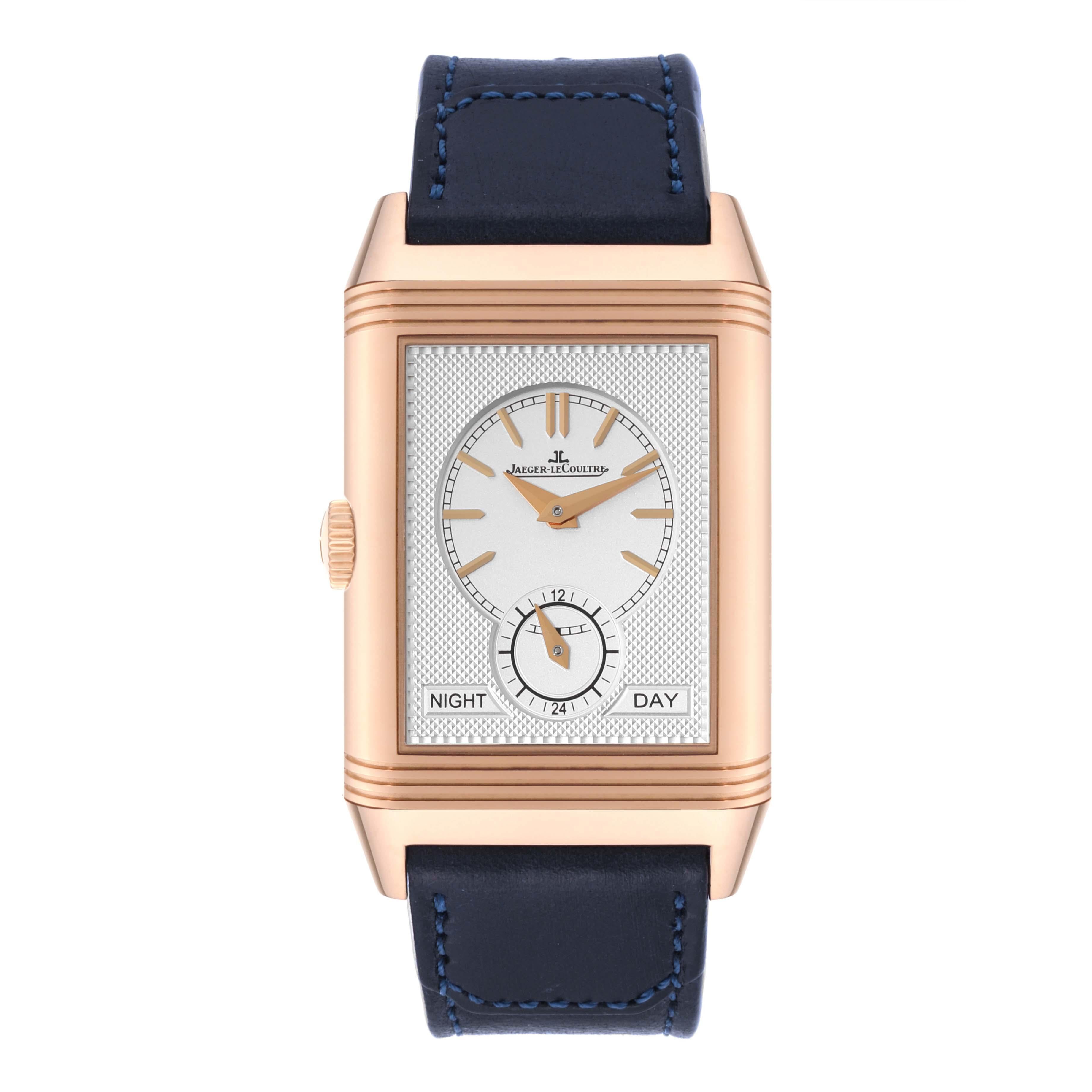 Jaeger LeCoultre Reverso Rose Gold Fagliano Limited Edition Mens  Watch 215.2.D4 Q398258J Box Card. Manual winding movement. 18k rose gold 47mm X 28.3 mm rectangular case rotating within its back plate. 18k rose gold reeded bezel. Scratch resistant