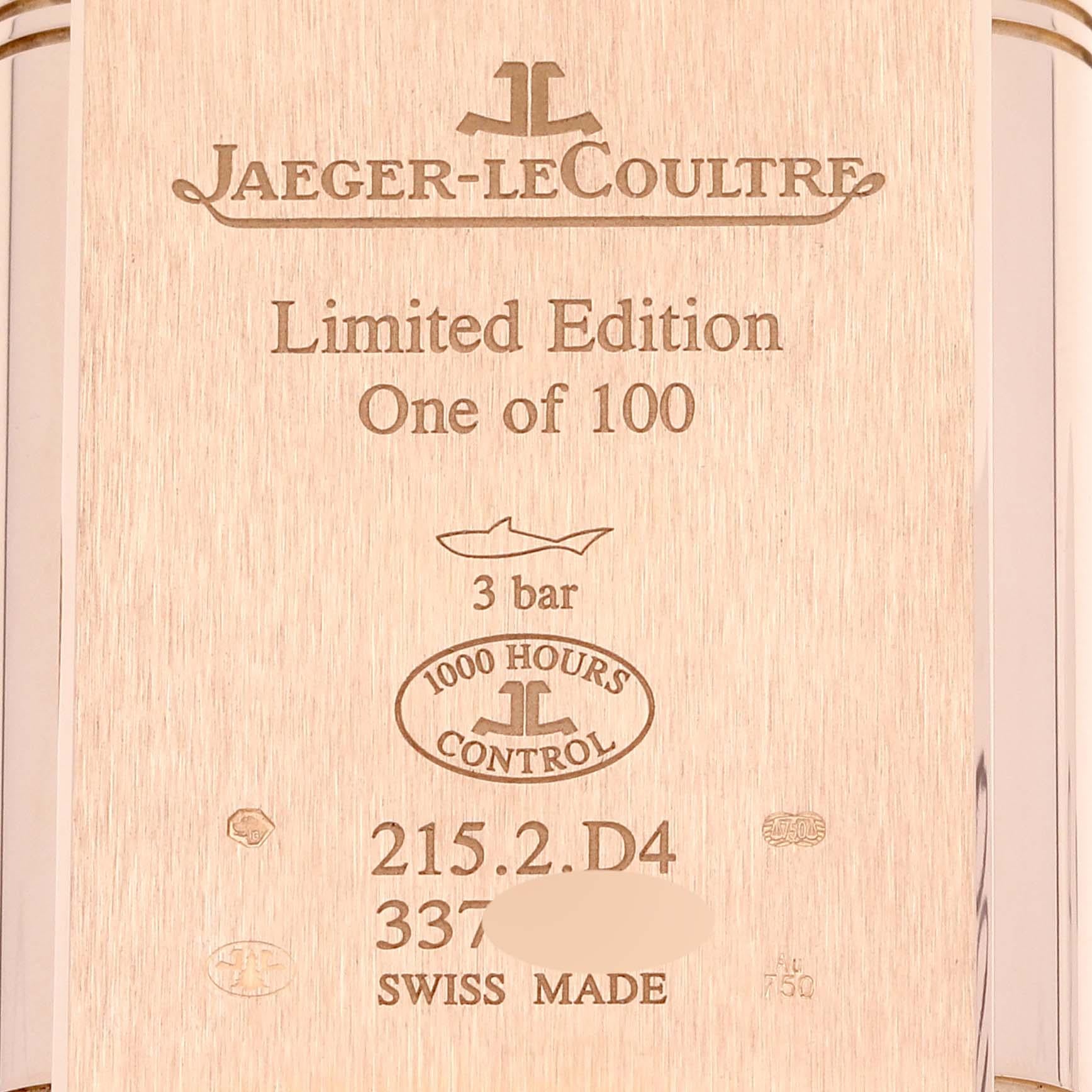 Jaeger LeCoultre Reverso Rose Gold Fagliano Limited Edition Mens  Watch Box Card For Sale 3