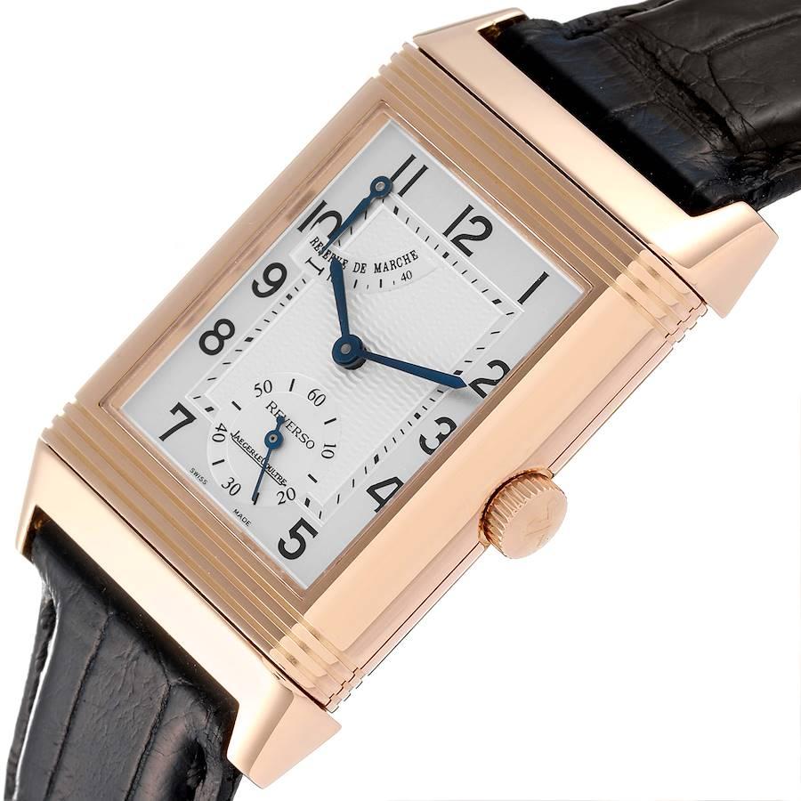 Jaeger LeCoultre Reverso Rose Gold Silver Dial Mens Watch 270.2.13 Q2702420 In Excellent Condition In Atlanta, GA