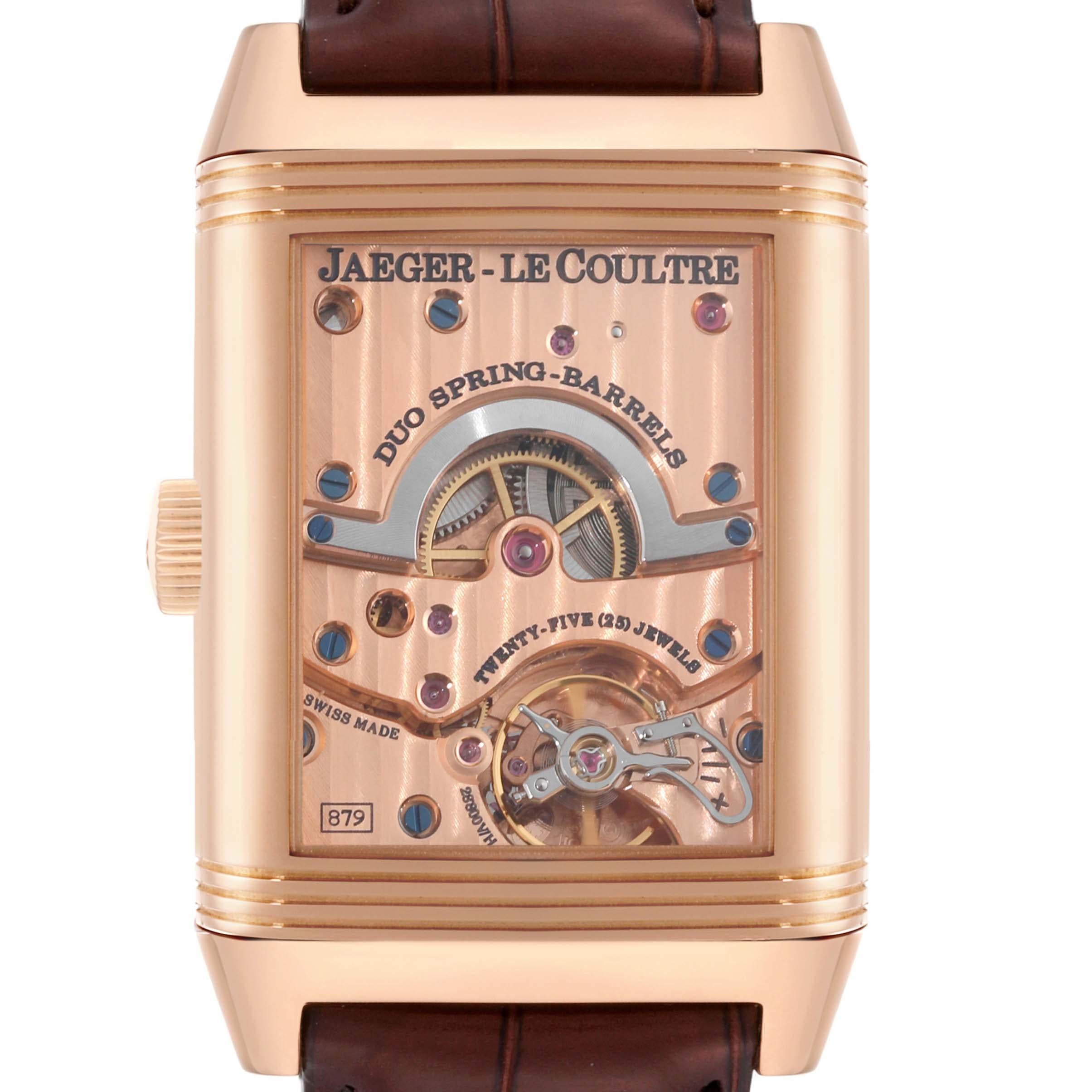 Jaeger LeCoultre Reverso Septantie Limited Edition Rose Gold Mens Watch 240.2.19 Q3002420. Manual winding movement. Rhodium-plated, 8-day power reserve, twin barrel, straight-line lever escapement, monometallic balance, shock absorber,
