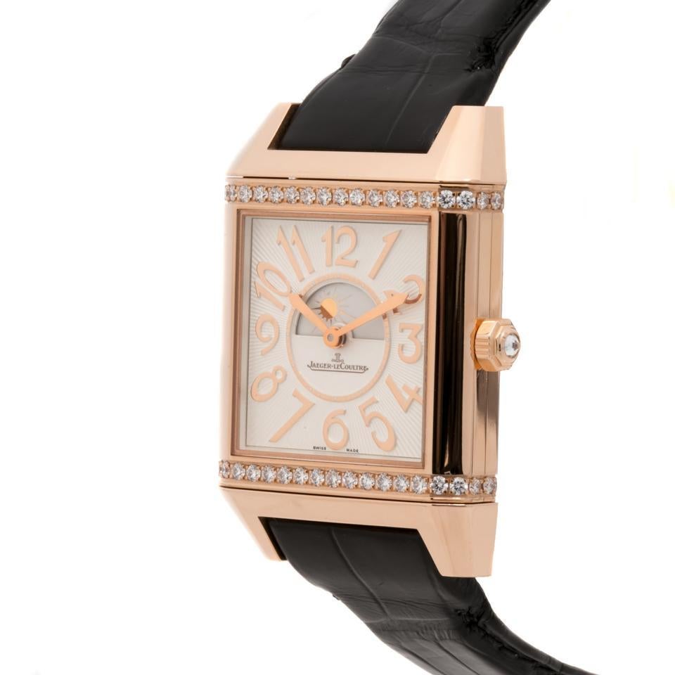 Jaeger-LeCoultre Reverso Squadra Lady Duetto versilberte Guilloche/Schwarze Zifferblattuhr mit schwarzem Zifferblatt im Zustand „Hervorragend“ im Angebot in New York, NY