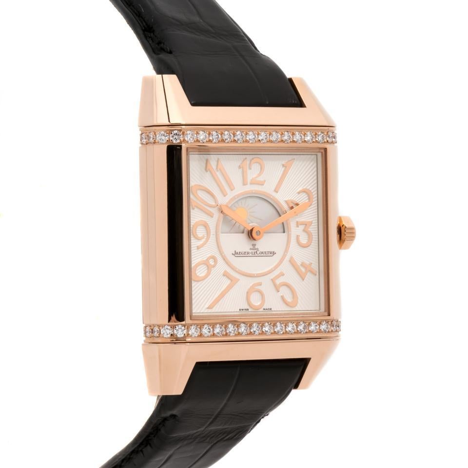 Jaeger-LeCoultre Reverso Squadra Lady Duetto versilberte Guilloche/Schwarze Zifferblattuhr mit schwarzem Zifferblatt Damen im Angebot
