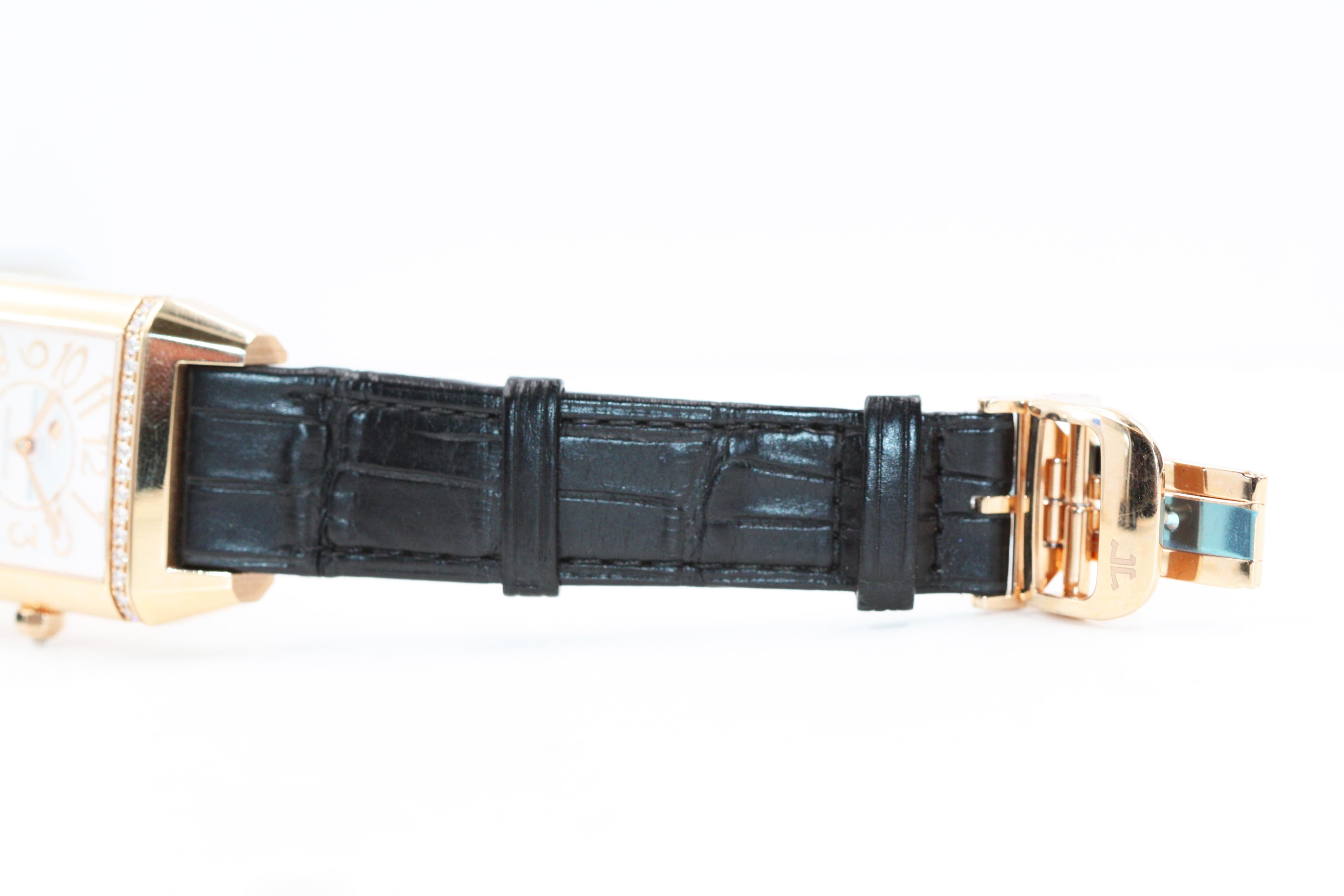Jaeger-LeCoultre Reverso Squadra Lady Duetto versilberte Guilloche/Schwarze Zifferblattuhr mit schwarzem Zifferblatt im Angebot 5