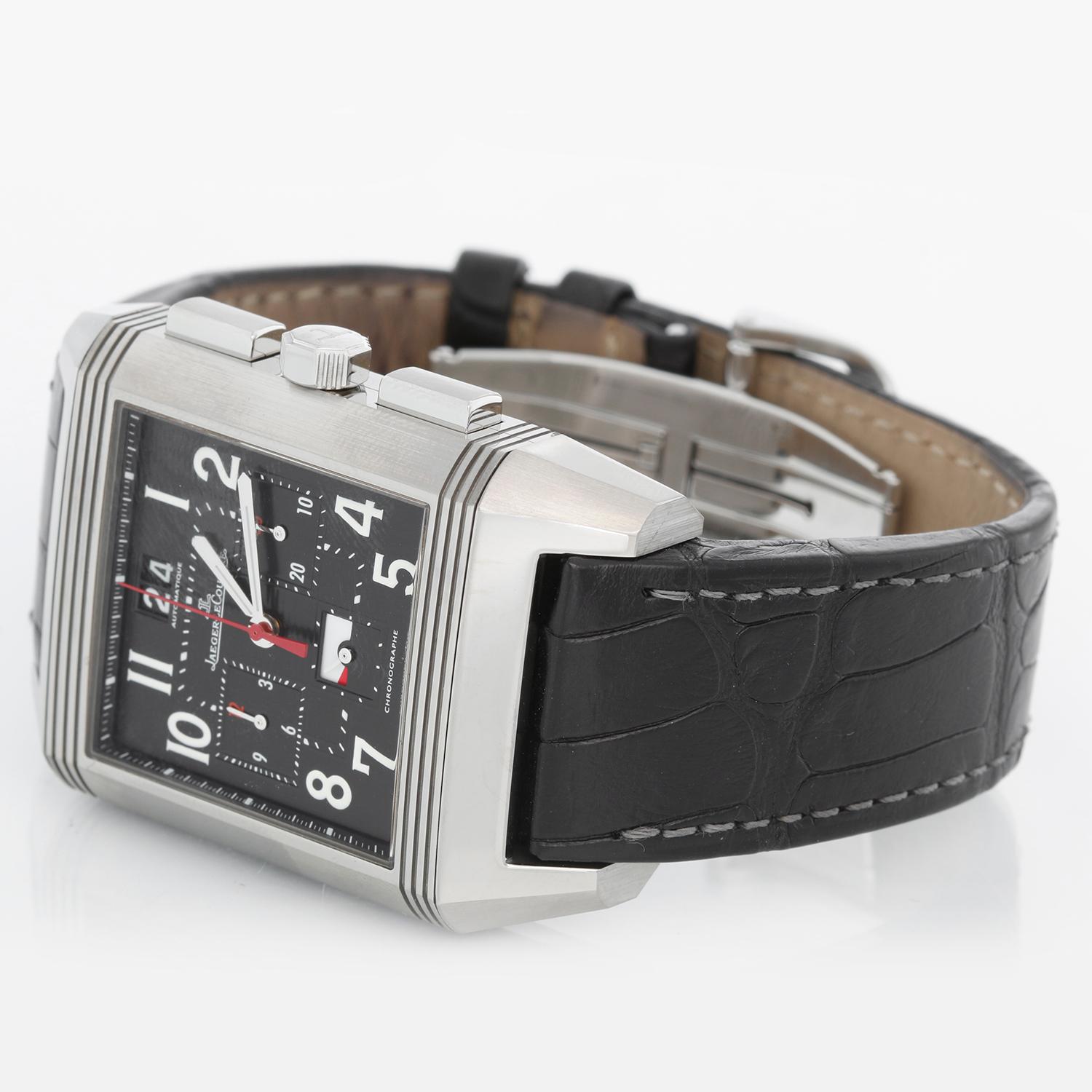 Jaeger-LeCoultre Reverso Squadra World Time Watch 231.T.50 - Automatic movement. Black ceramic on titanium ( 36 x 52 mm ) . Black dial with silver-toned hands and Arabic hour markers. Ceramic and titanium case with a black rubber strap and deployant