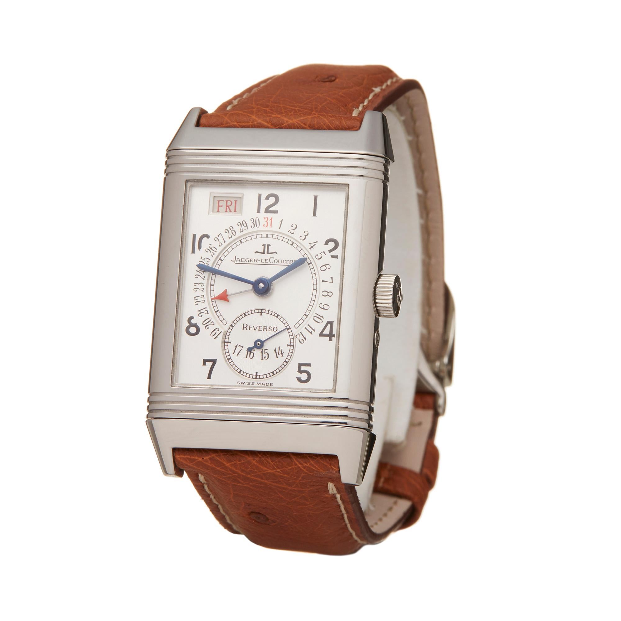 Reference: W5828
Manufacturer: Jaeger-LeCoultre
Model: Reverso
Model Reference: 270.8.36
Age: Circa 2000's
Gender: Men's
Box and Papers: Box and Service Papers
Dial: Silver Arabic
Glass: Sapphire Crystal
Movement: Mechanical Wind
Water Resistance: