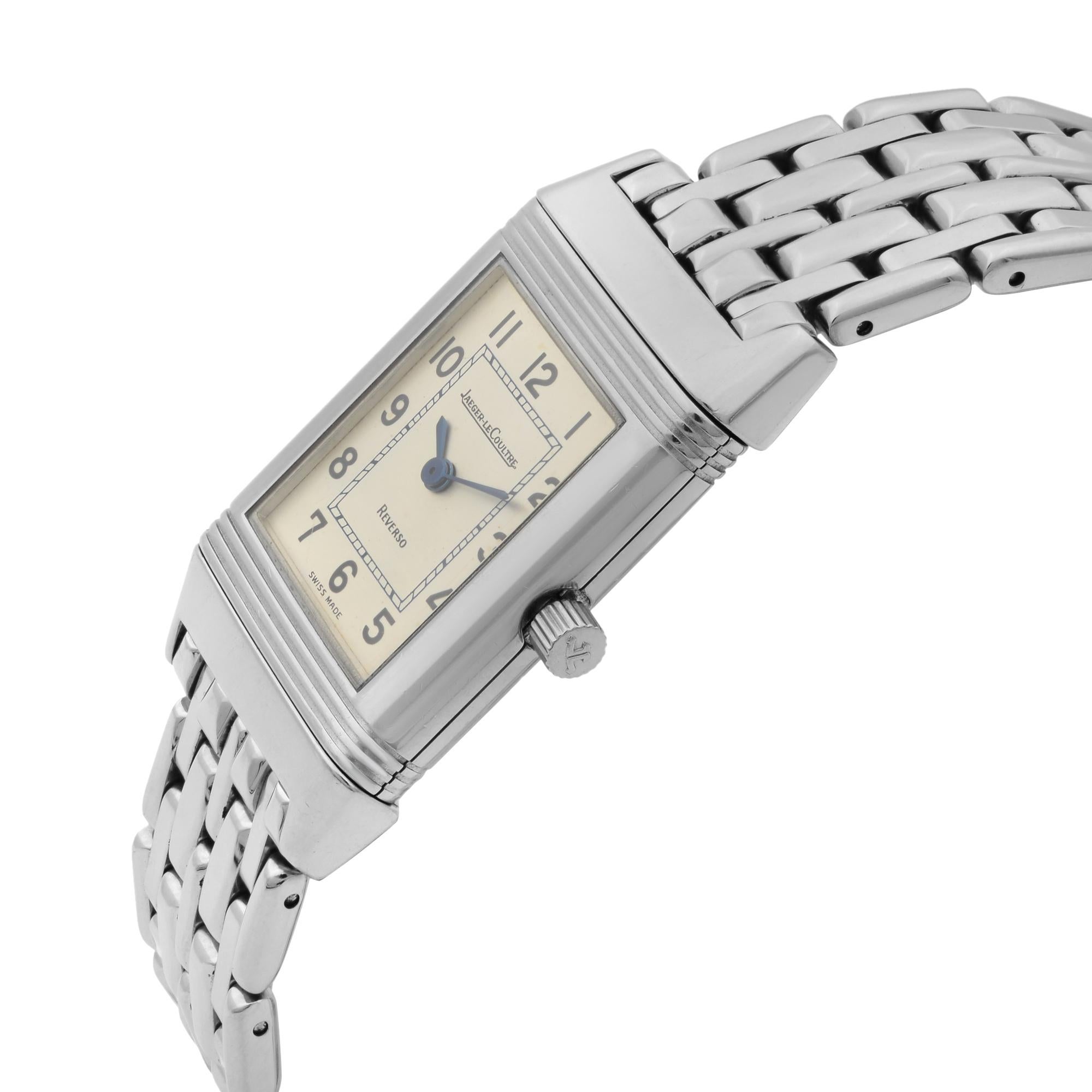 Jaeger-LeCoultre Reverso Steel Silver Dial Ladies Quartz Watch 260.8.08 In Good Condition In New York, NY