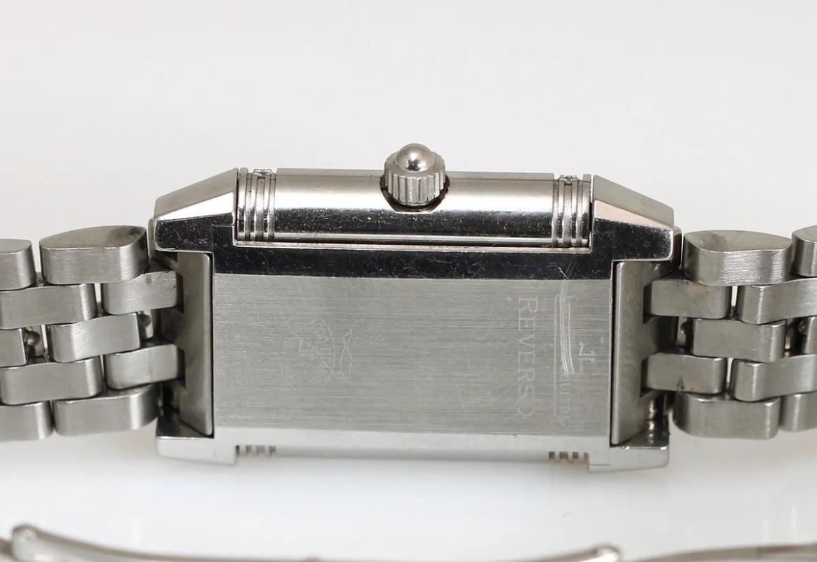 Jaeger-LeCoultre Reverso Steel Wristwath Factory Diamond Detail In Excellent Condition In Great Neck, NY