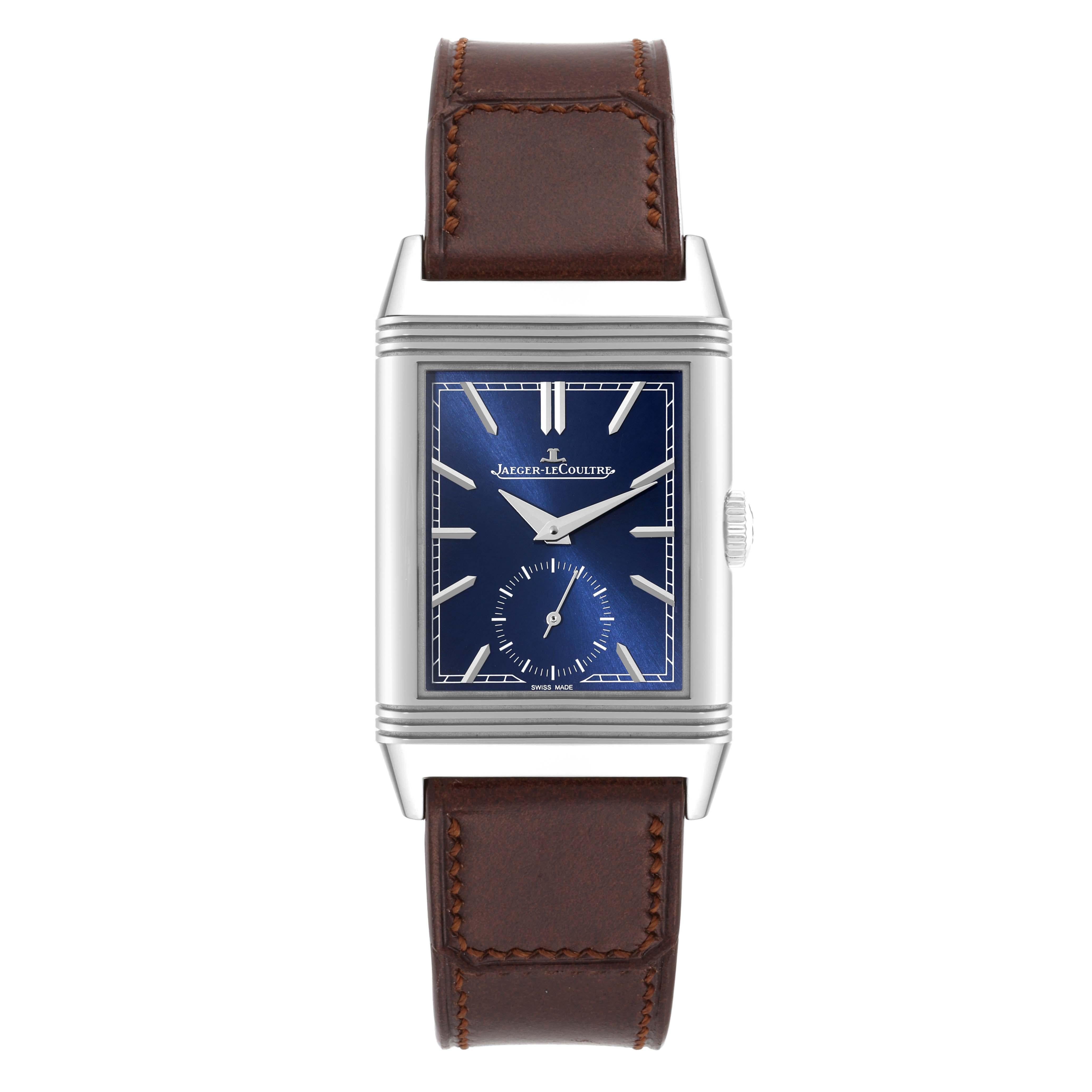Jaeger LeCoultre Reverso Tribute Blue Dial Steel Mens Watch 214.8.62 Q3978480 For Sale 1
