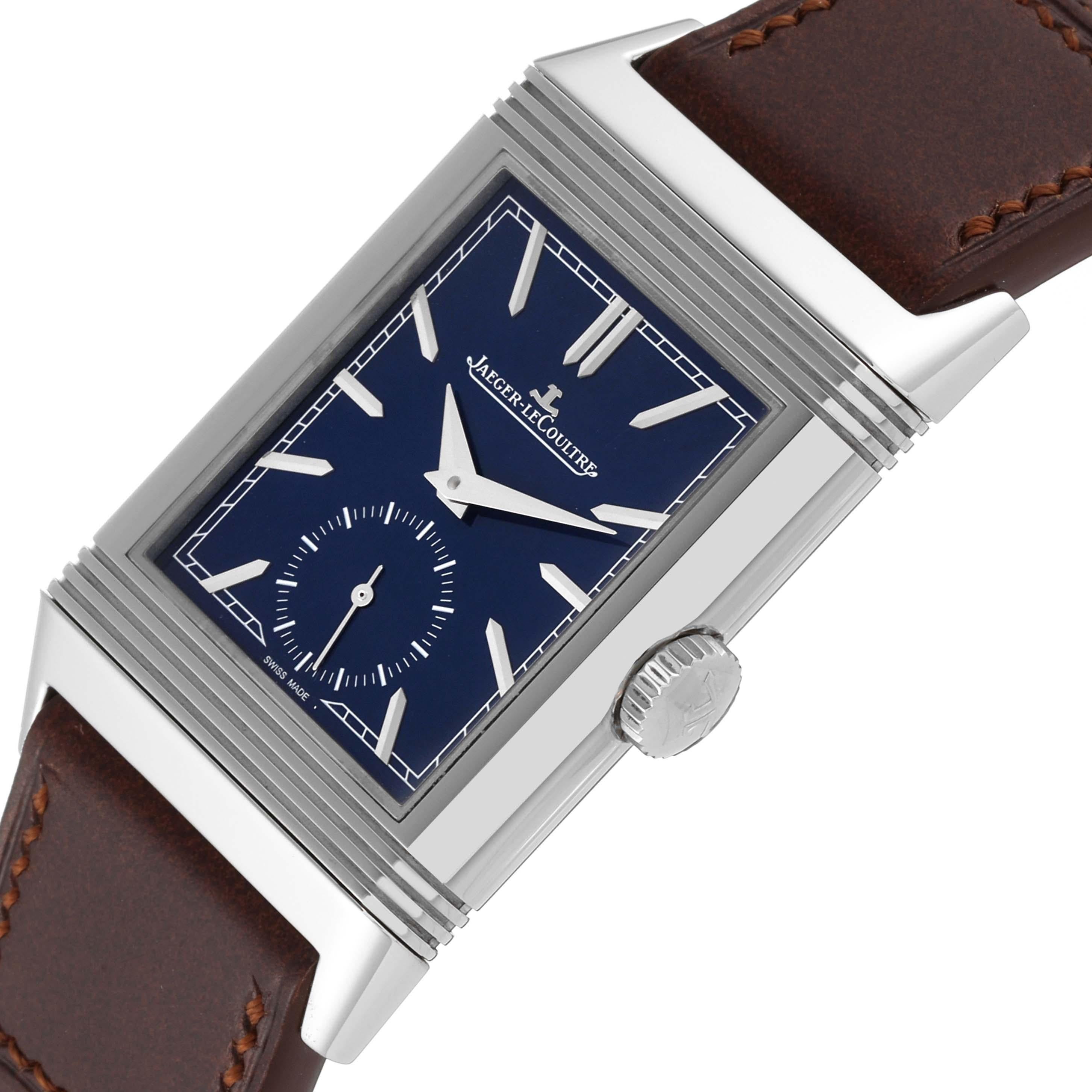 Jaeger LeCoultre Reverso Tribute Blue Dial Montre en acier pour hommes 214.8.62 Q3978480 en vente 2