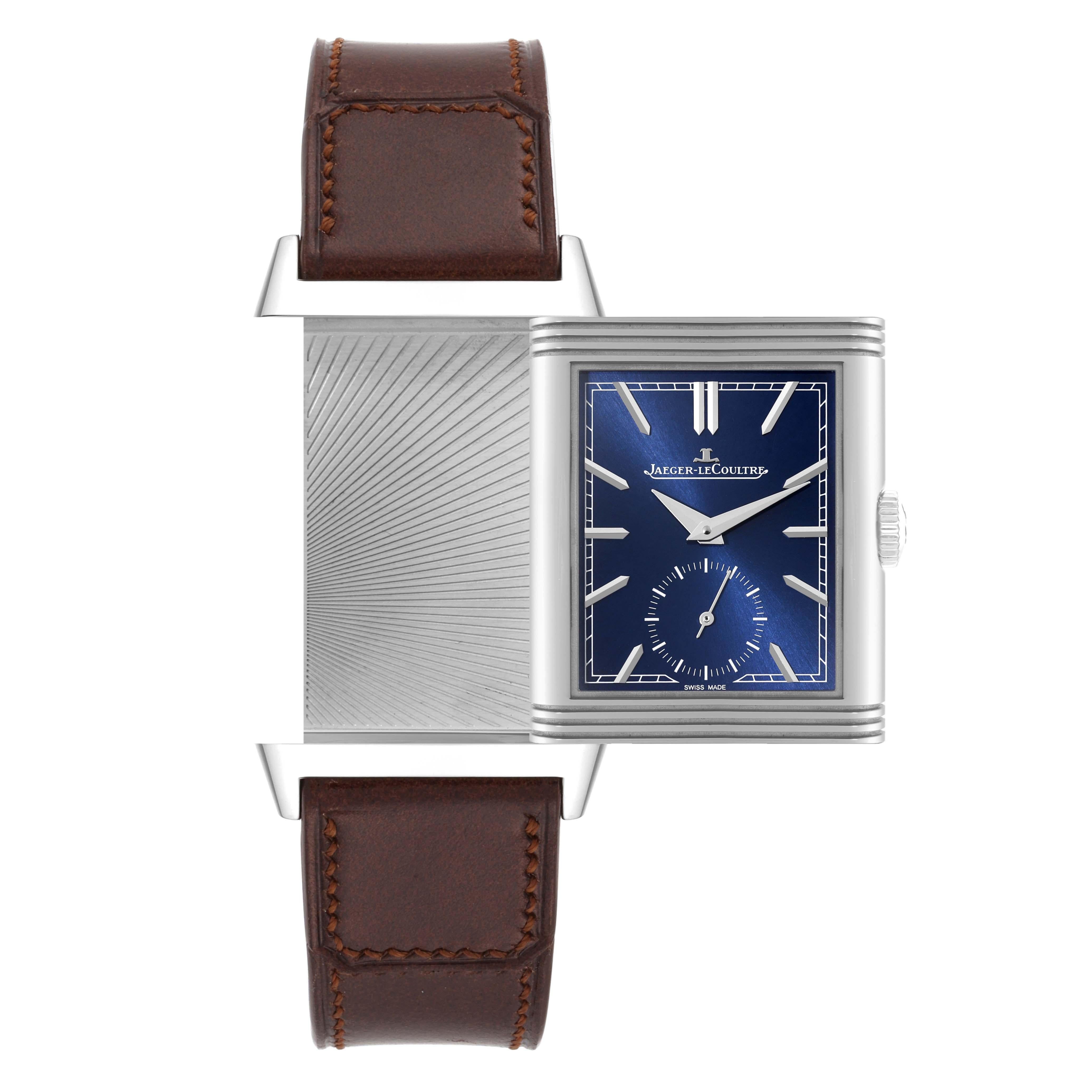 Jaeger LeCoultre Reverso Tribute Blue Dial Steel Mens Watch 214.8.62 Q3978480 For Sale 3
