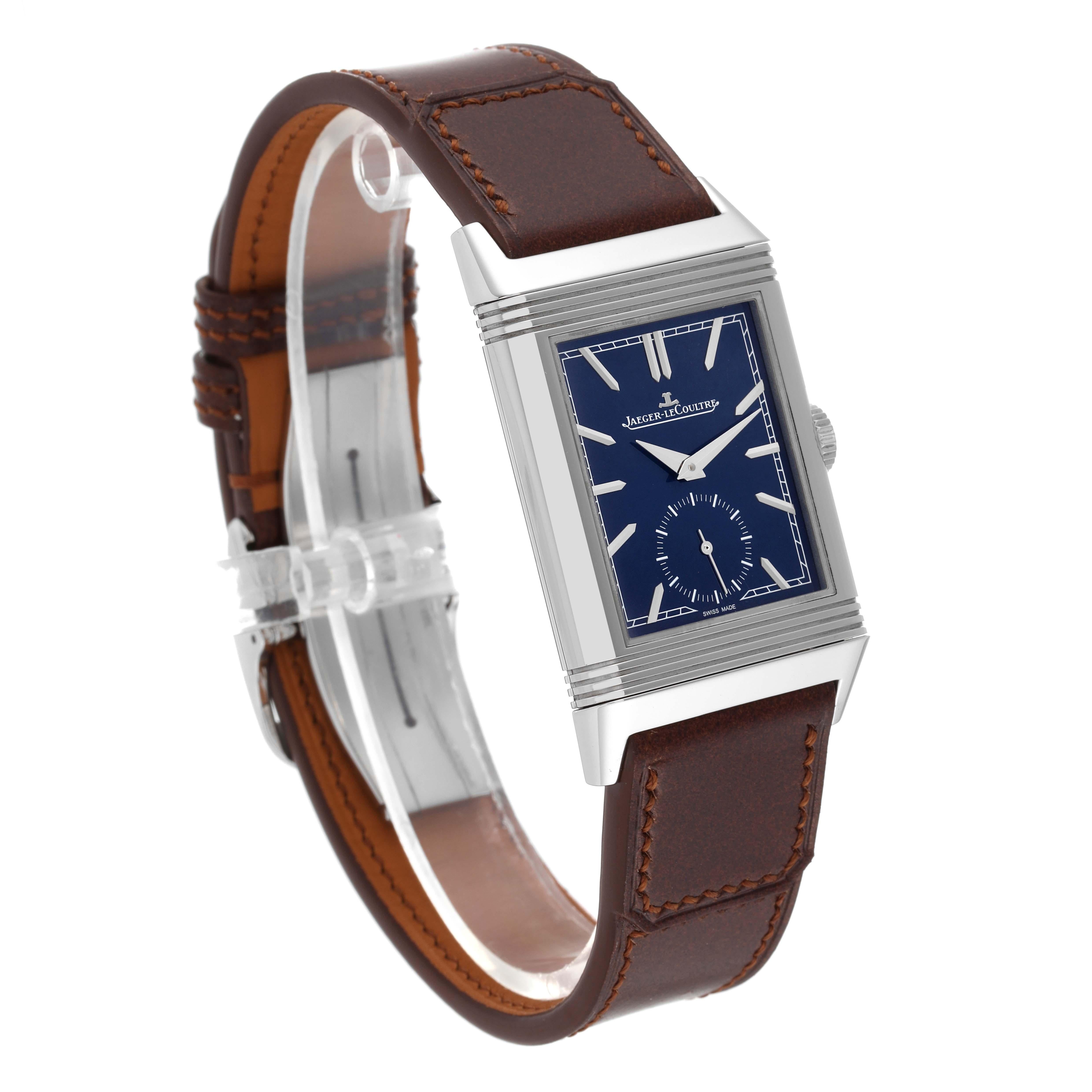 Jaeger LeCoultre Reverso Tribute Blue Dial Steel Mens Watch 214.8.62 Q3978480 For Sale 5