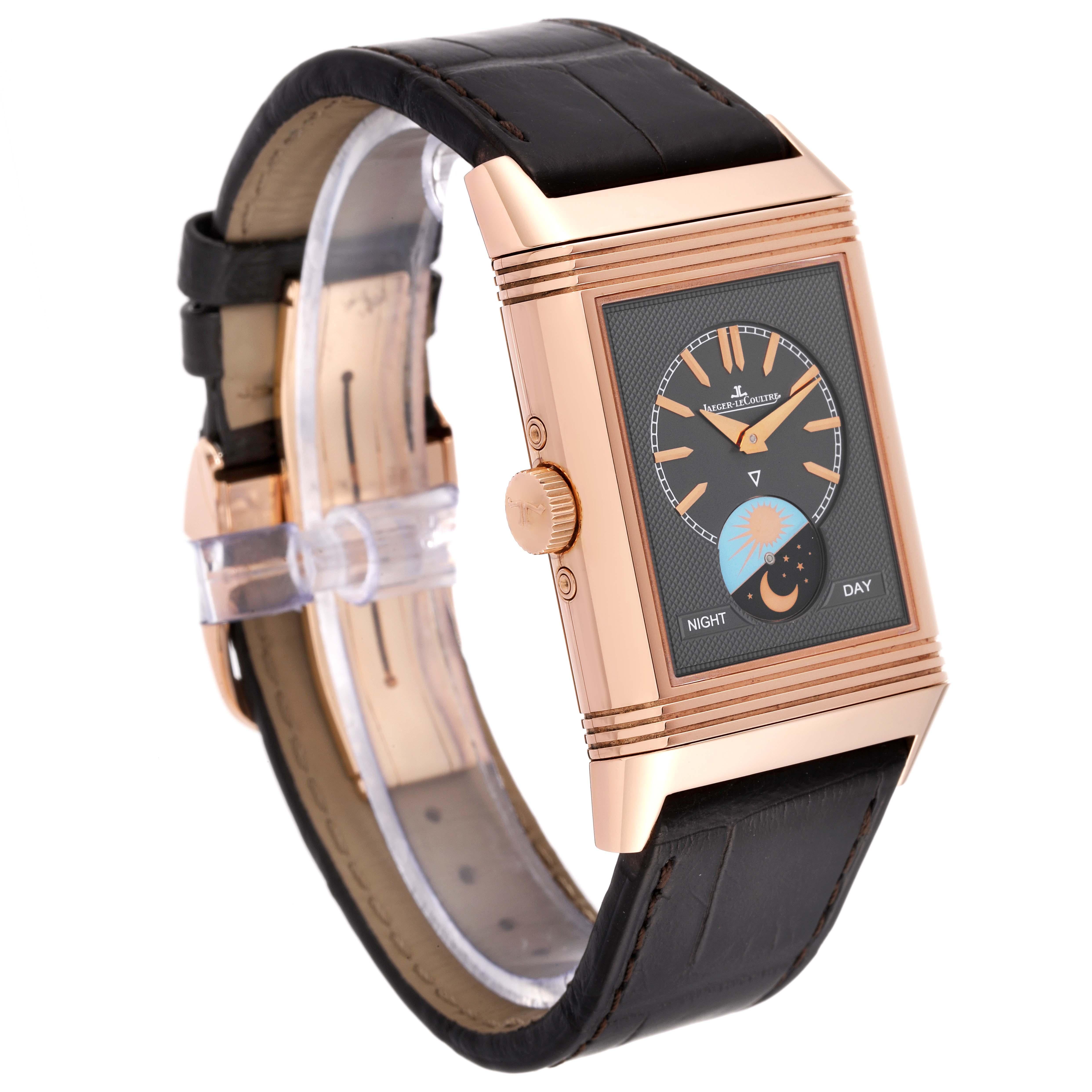 Jaeger LeCoultre Reverso Tribute Duoface Rose Gold Mens Watch Q3912420 Box Card In Excellent Condition In Atlanta, GA